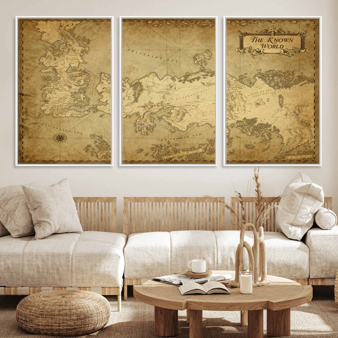 84658-MGV-FC-60X30-3P_White-Vintage Game of Thrones Map Wall Art | Westeros and Essos Antique Style Print | The Known World in