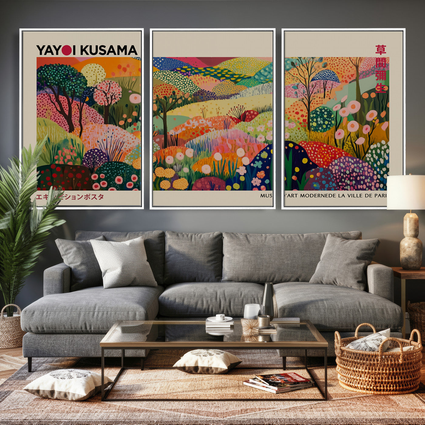 98921-MGV-CV-36X24 - Framed Yayoi Kusama 1986 Wall Art Print – Japanese Wall Art Print, Wabi Sabi Yayoi Kusama Print