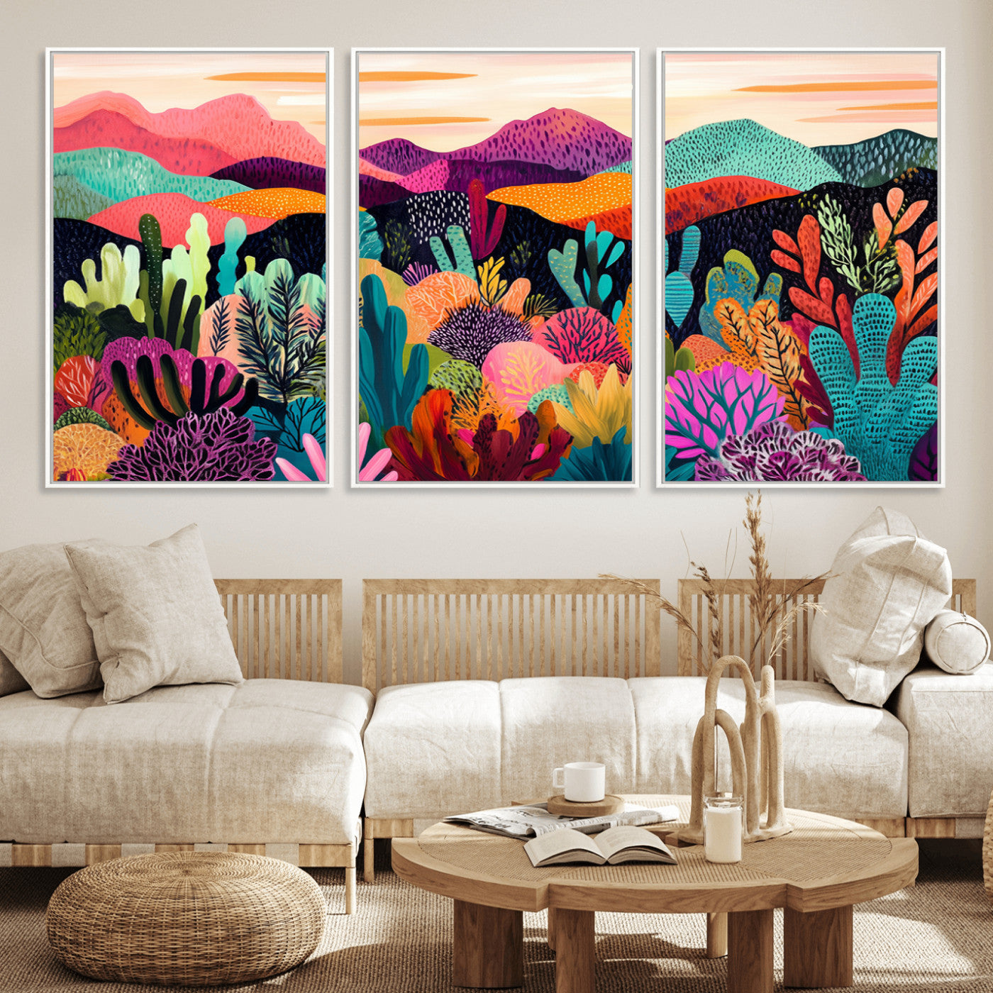 68438-MGV-FC-60X30-3P_White-Abstract Kusama Print - Landscape Canvas Wall Art Print - Vibrant Modern Decor for Living Room,