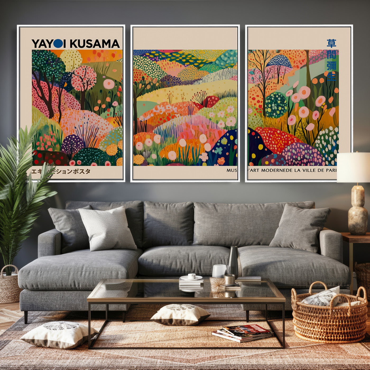 47970-MGV-CV-36X24 - Yayoi Kusama Japanese Art Canvas Print, Abstract Large Yayoi Kusama Framed Print, Japanese Wabi Print