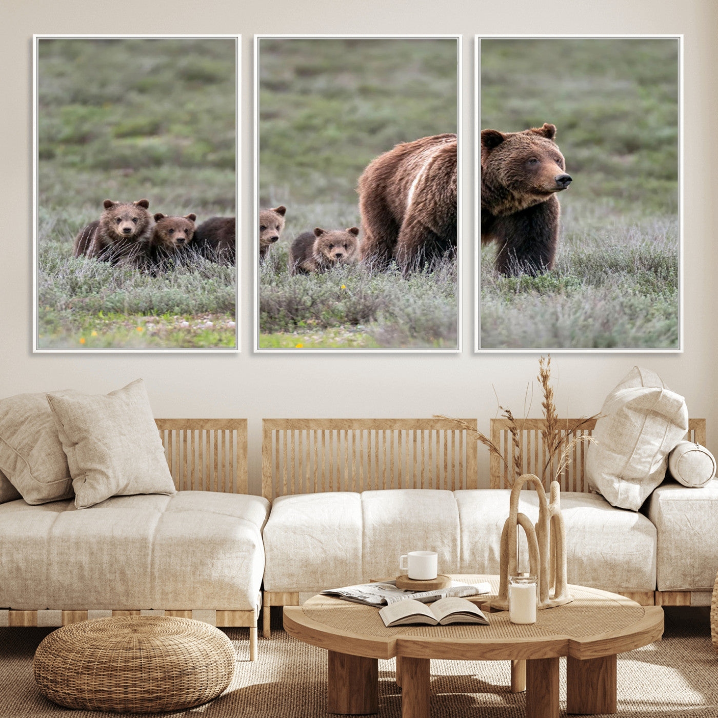 65087-MGV-FC-60X30-3P_White-Wildlife Photography of 399 Grizzly Bear Cubs | Queen of the Tetons Canvas Wall Art Print