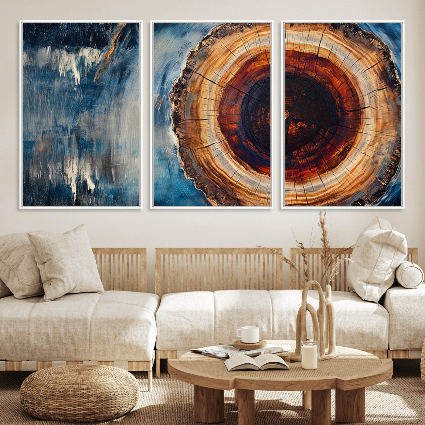 48045-MGV-FC-60X30-3P_White-Abstract Tree Rings Wall Art Canvas Print - Wood Grain Rings Canvas Print - Nature Woodland Wall