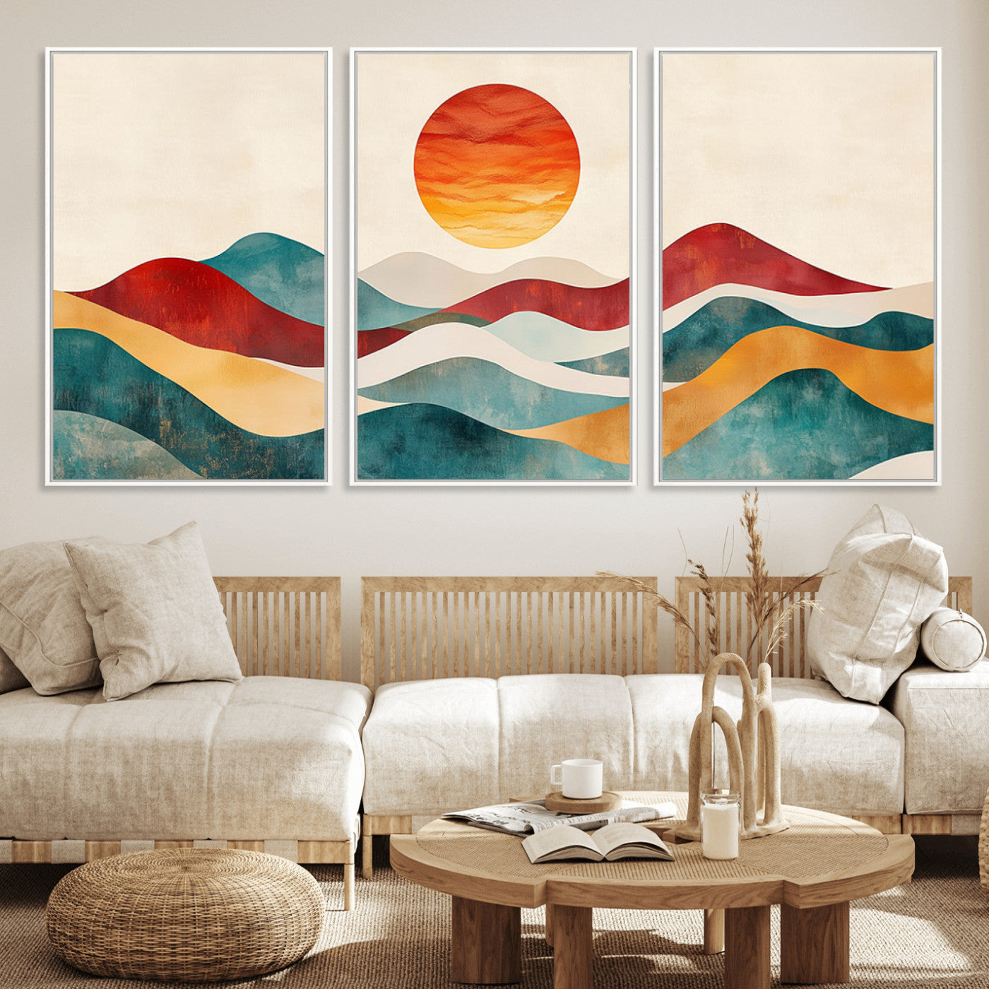 79094-MGV-FC-60X30-3P_White-Southwest Mountain Canvas - Boho Triptych Wall Art - Rustic Woodland Nursery Decor - Abstract Nature