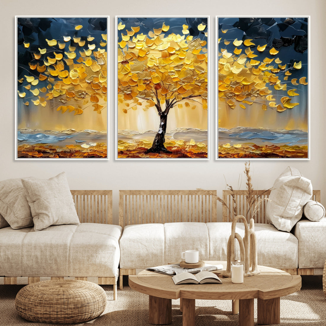 Golden Autumn Tree Wall Art | Framed Fall Leaves Canvas
