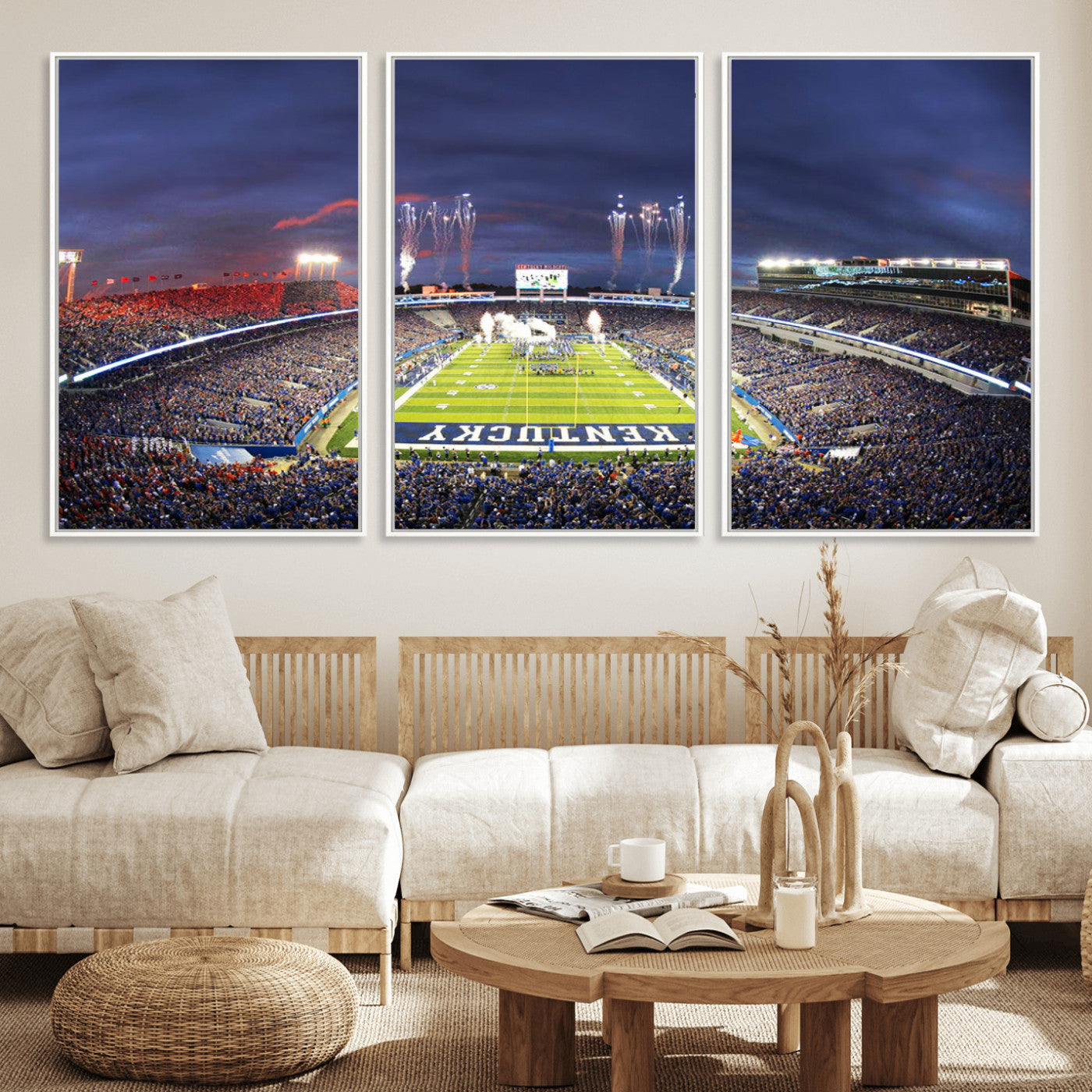 26008-MGV-FC-60X30-3P_White-Kroger Field Canvas Wall Art - Kentucky Stadium Wall Art Print - Sunset Football Stadium Wall Decor