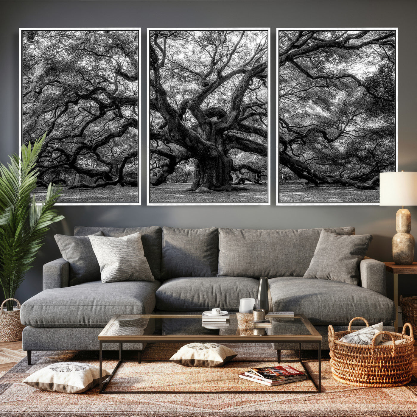 132944706-MGV-CV-36X24 - Black and White Old Angel Oak Tree Wall Art Canvas Print
