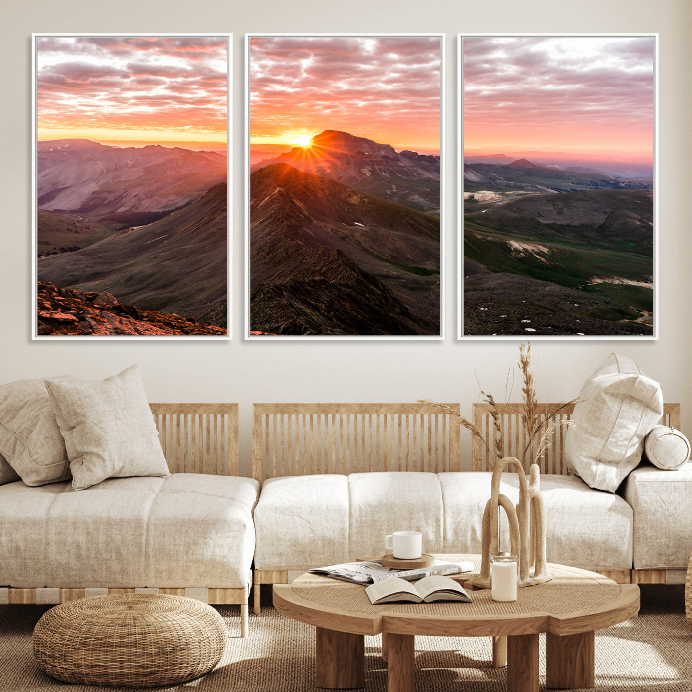 MGV-FC-60X30-3P - Majestic Sunrise Wall Art – Canvas Print of Rugged Mountain Peaks, Vibrant Sky, Serene Landscape, Nature Decor for Home or Office