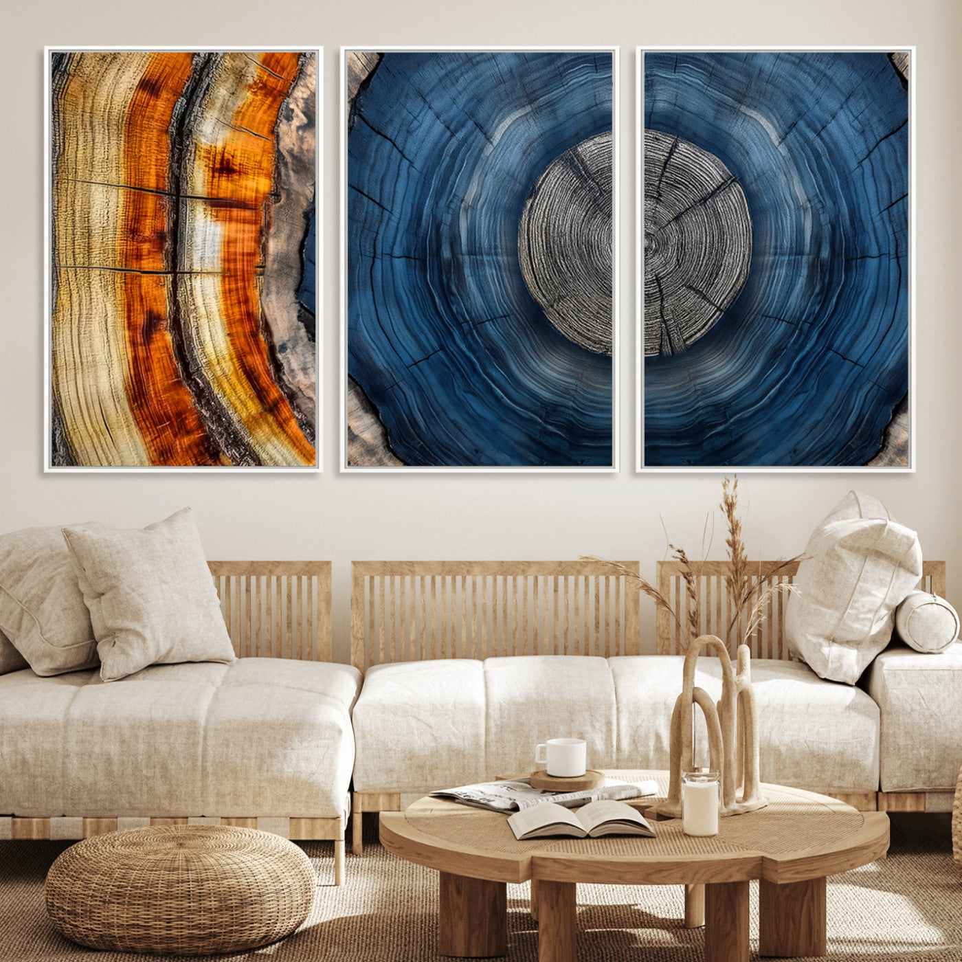 79754215-MGV-FC-60X30-3P_White-Abstract Tree Rings Wall Art Canvas Print - Wood Grain Rings Artwork Print - Nature Woodland Modern