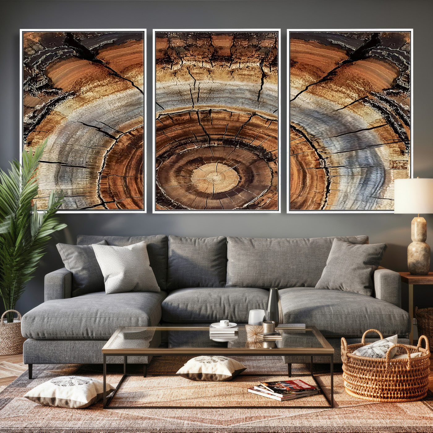 15184146-MGV-CV-36X24 - Tree Rings Wall Art Canvas Print, Framed Wood Texture Art Picture Print, Rustic Pattern Perfect Rustic Organic Decor Artwork