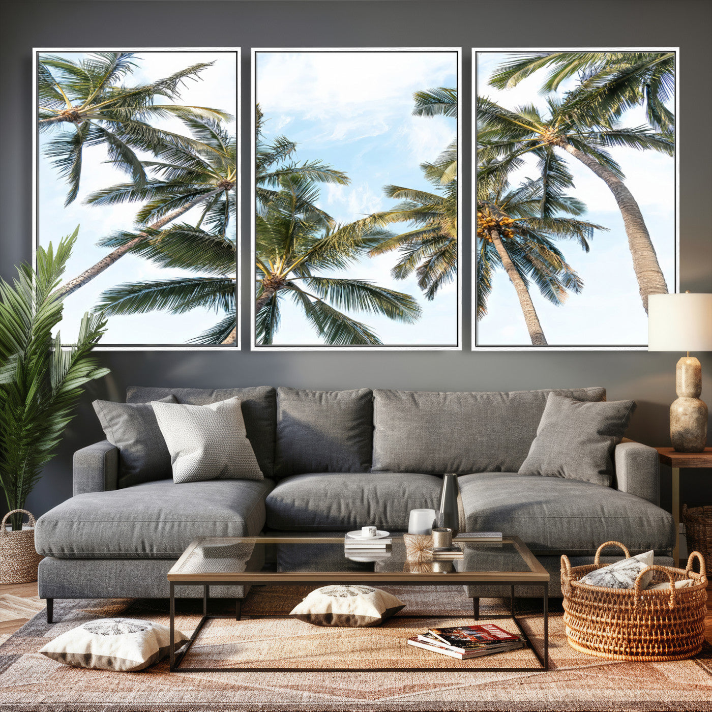 87247012-MGV-CV-36X24 - Tropical Palm Trees Wall Art – Sunlit Leaves & Blue Sky Canvas Print, Island Breeze and Vacation Vibes for Office or Home Decor