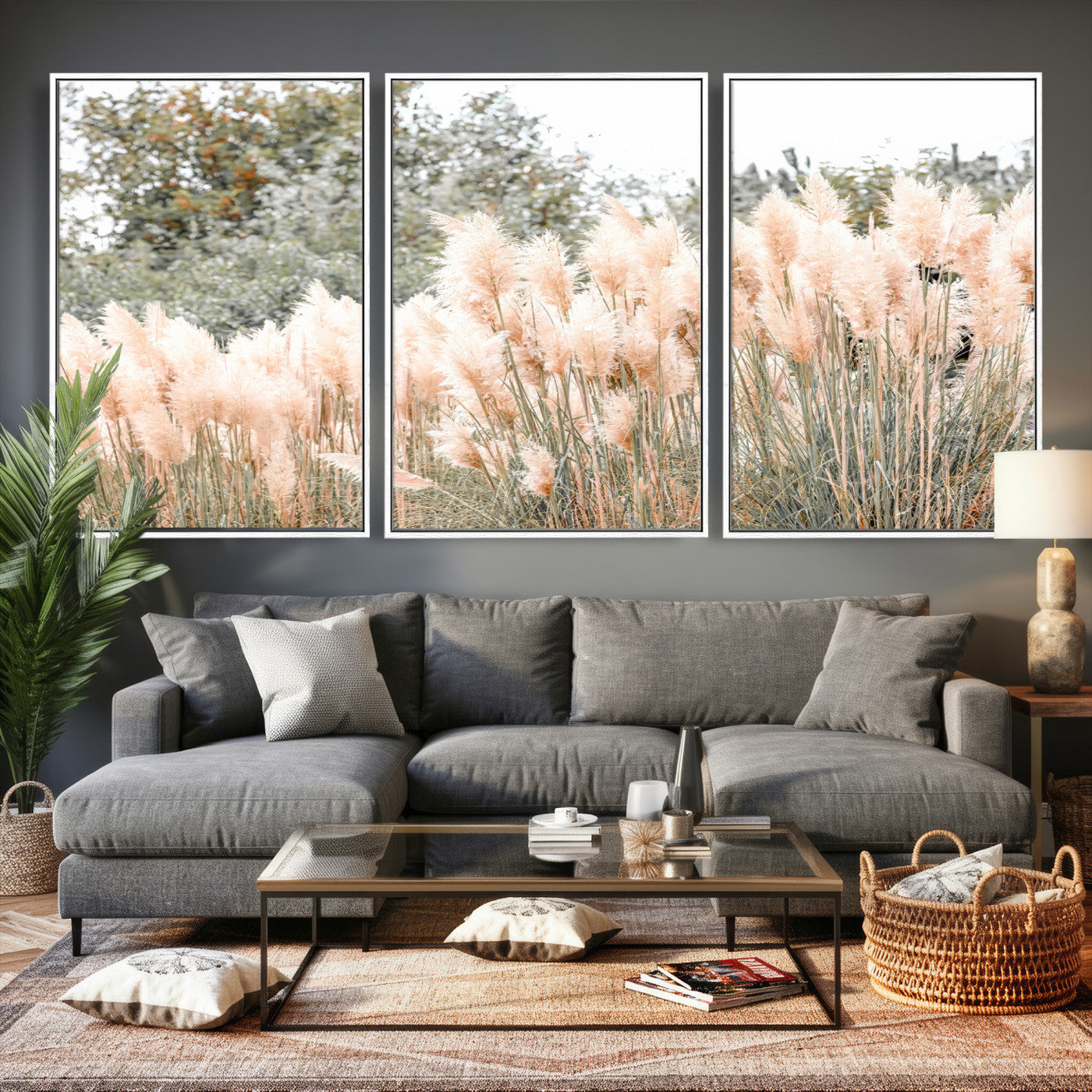 21826392-MGV-CV-36X24 - Pampas Grass Wall Art – Soft Blush Hues and Natural Texture Canvas Print, Serene Outdoors & Botanical Charm for Living Room or Nature Decor