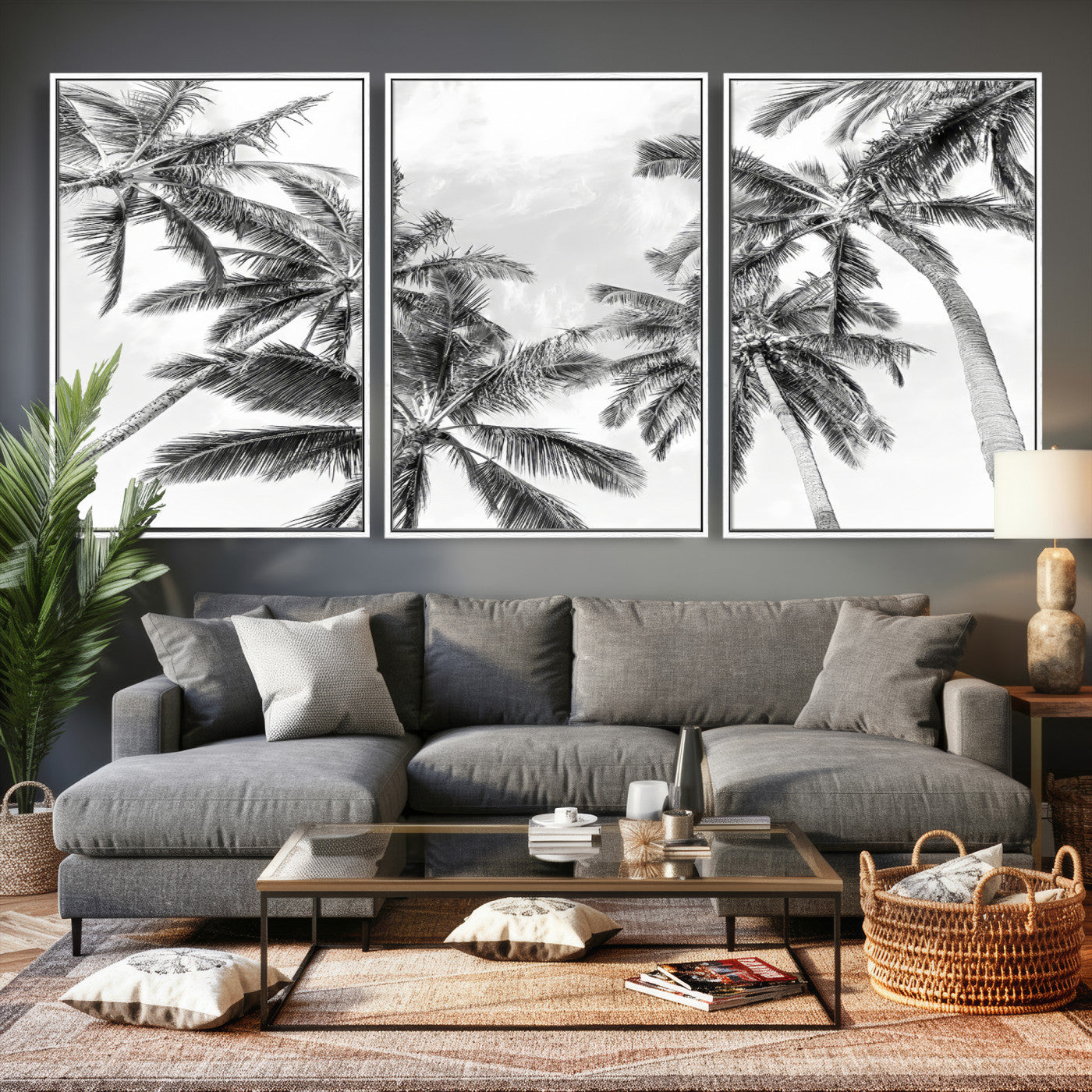 62113786-MGV-CV-36X24 - Palm Trees Wall Art – Tropical Breeze Canvas Print, Vacation Island Silhouette, Coastal Calm and Summer Paradise for Living Room or Beach House Decor