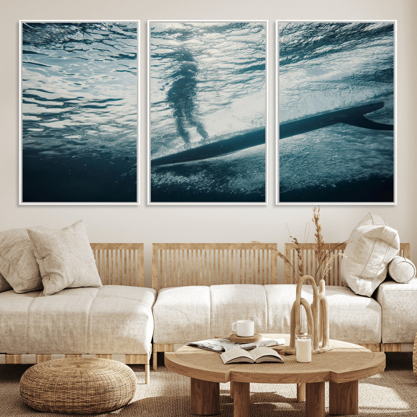 MGV-FC-60X30-3P - Submerged Surf Wall Art Canvas Print, Framed Underwater Perspective Art Picture Print, Ocean Surf Perfect Coastal Adventure Decor Artwork