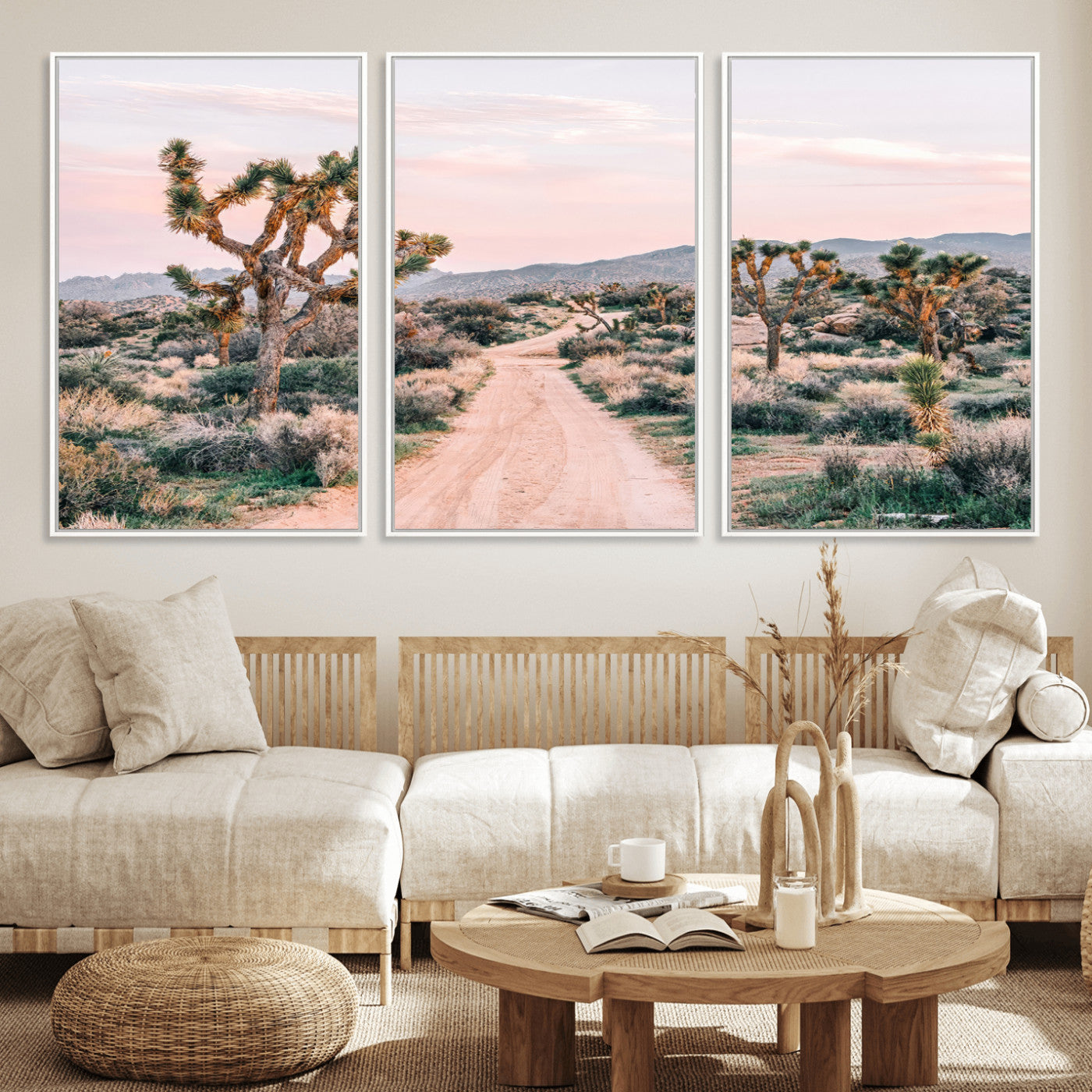 MGV-FC-60X30-3P - Desert Trail Wall Art – Canvas Print of Joshua Trees & Sunset Glow, Sandy Path Wilderness, Scenic Nature Escape Decor for Living Room, Office or Bedroom
