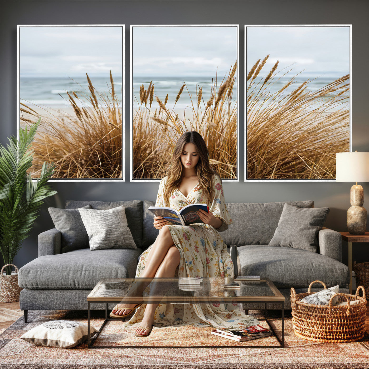 14270839-MGV-CV-36X24 - Beach Grass Wall Art – Canvas Print of Serene Coastal Shore, Peaceful Ocean Vibes, Nature Decor for Guest Room, Office or Living Room
