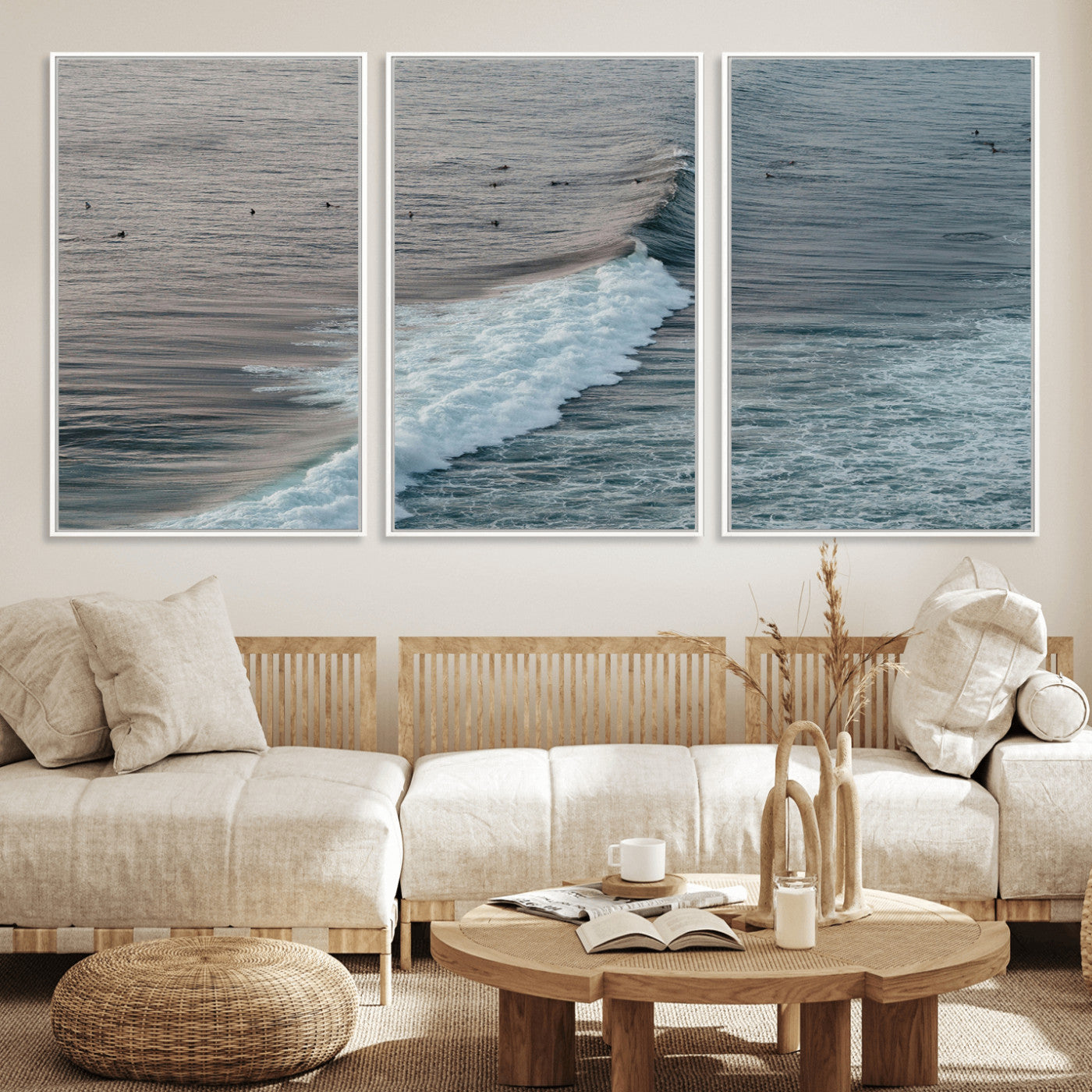 23077324-MGV-CV-36X24-Ocean Waves Wall Art Canvas Print – Framed Coastal Serenity Surf Nature Scene Artwork for Home Office