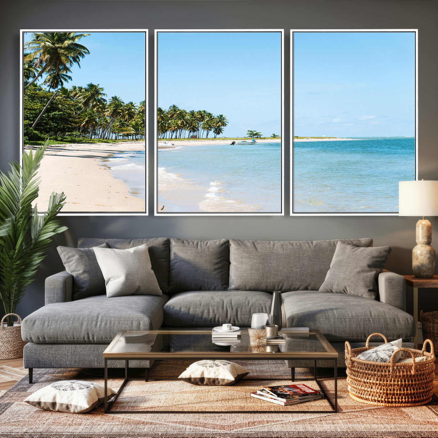 37858872-MGV-CV-36X24 - Palm Tree Paradise Coastal Wall Art – Beach Scene and Ocean Breeze Canvas Print Tranquil Tropical Shore Decor for Living Room, Bedroom or Office