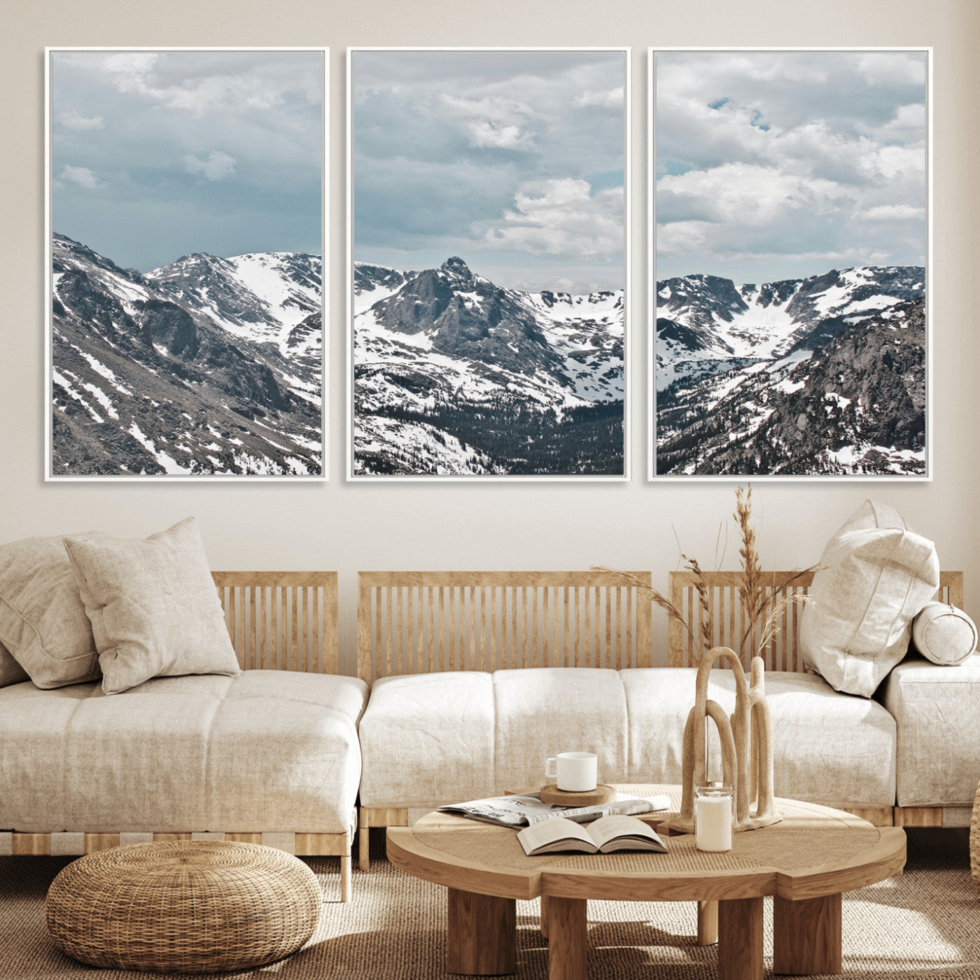 94074619-MGV-CV-36X24-Snowy Peaks Wall Art Canvas Print – Alpine Wilderness Mountain Escape Winter Serenity Artwork for Home, Office