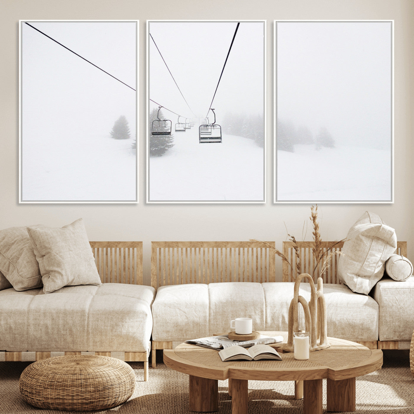 20216390-MGV-FC-60X30-3P_White-Ski Lift Wall Art Canvas Print – Snowy Alpine Landscape Nordic Adventure Winter Mountains Artwork for Home, Office
