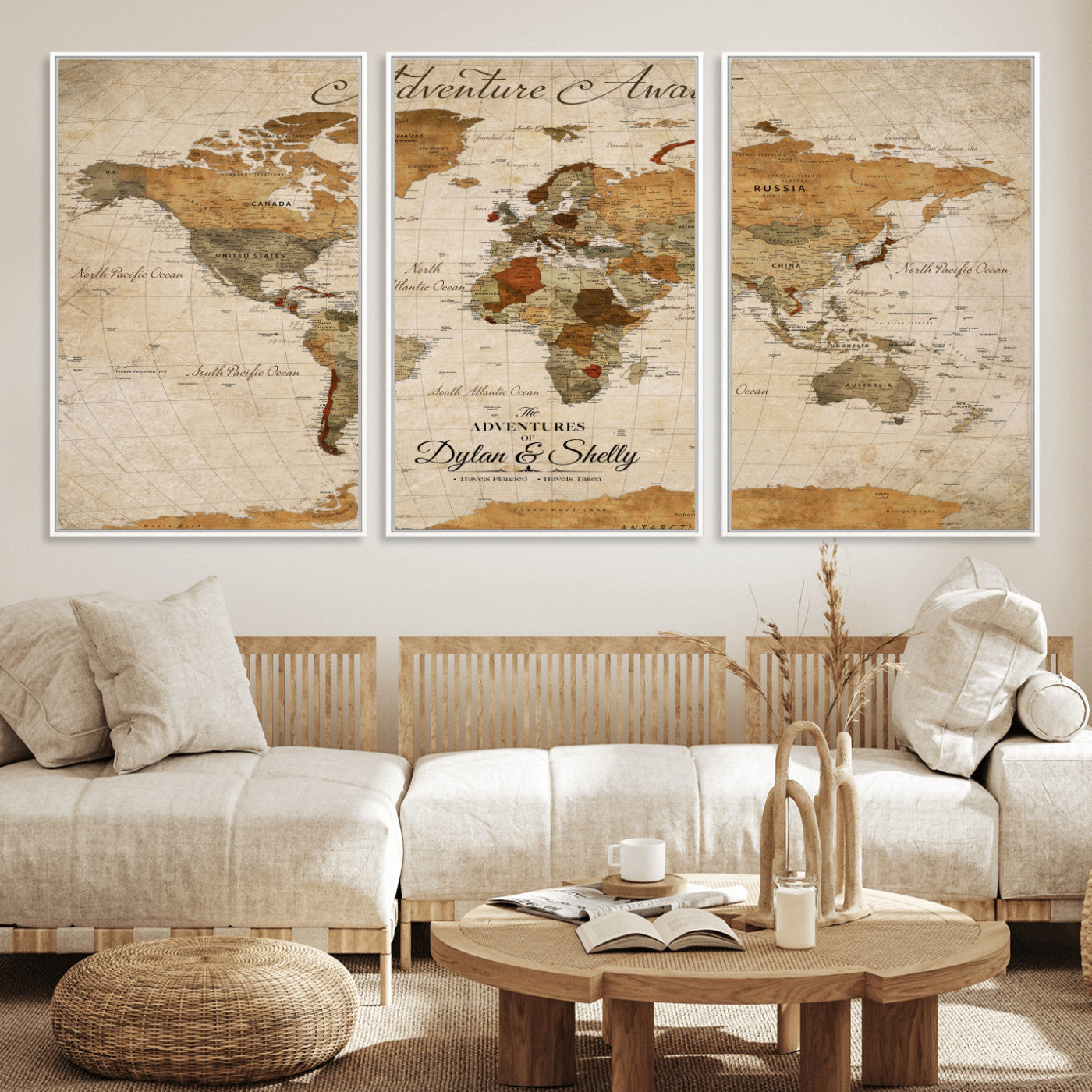 -Personalized Push Pin World Map Canvas Print – Custom Adventure Travel Map, Framed Wall Art Gift for Couples or Family