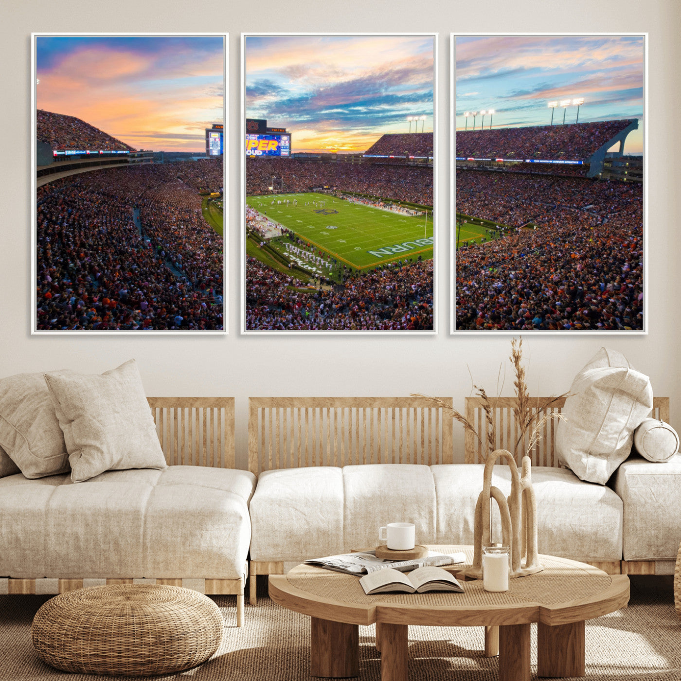 29755746-MGV-FC-60X30-3P_White-Jordan-Hare Stadium Wall Art Canvas Print, Football Stadium Aerial View, College Sports Art for Man Cave or Game Room