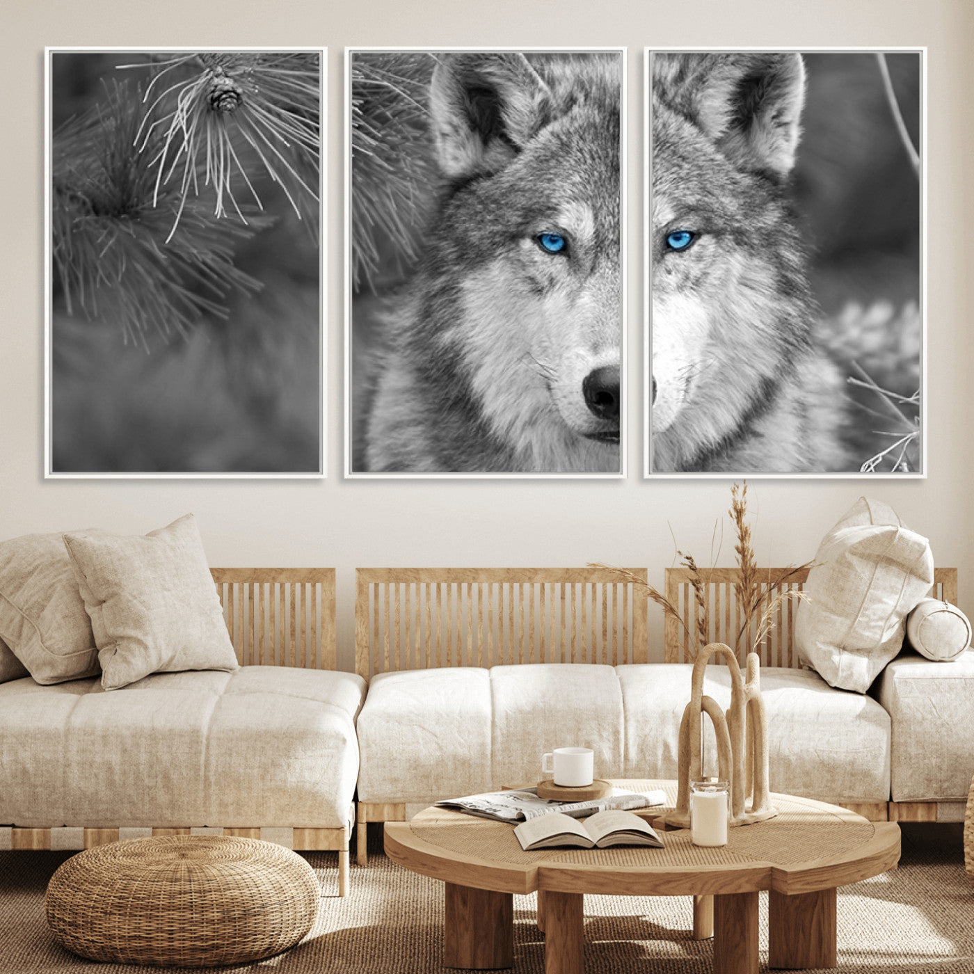 94795-MGV-FC-60X30-3P_White-Wild Wolf Blue Eye Wall Art Canvas Print