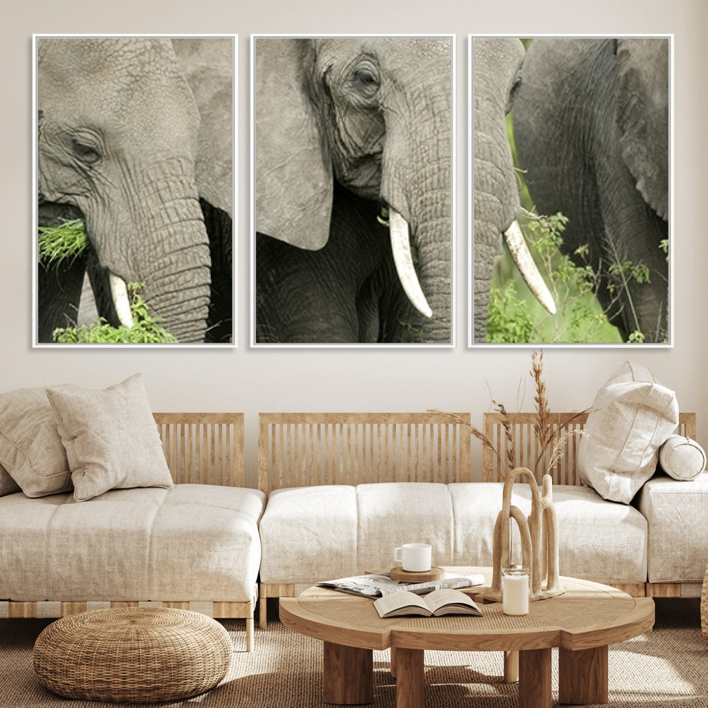 39051-MGV-FC-60X30-3P_White-Wild Elephant Wall Art Canvas Print