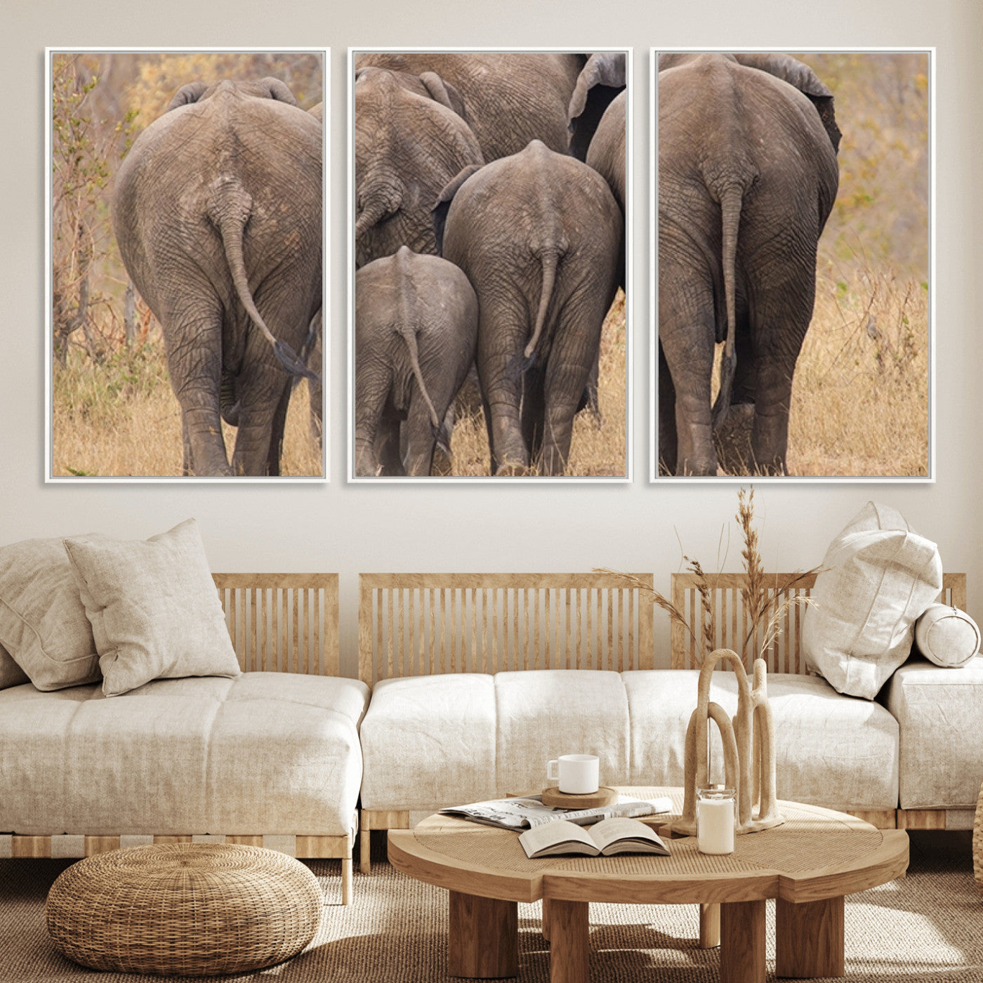 49700-MGV-FC-60X30-3P_White-Wild Elephant Wall Art Canvas Print