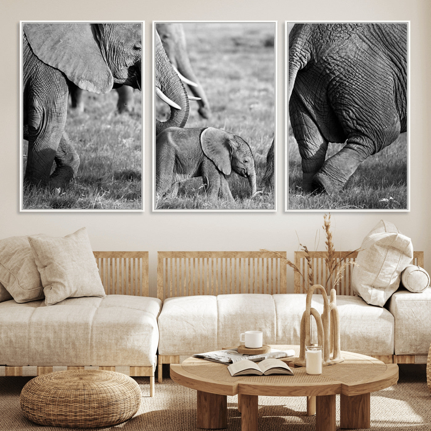 95787-MGV-FC-60X30-3P_White-Wild Elephant Wall Art Canvas Print