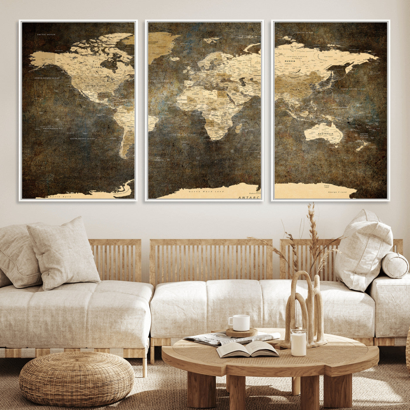 89742472-MGV-CV-36X24 - World Map Wall Art Canvas Print, Modern Decorative Framed Map Artwork Prints for Living Room, Office, Bedroom Wall Decor