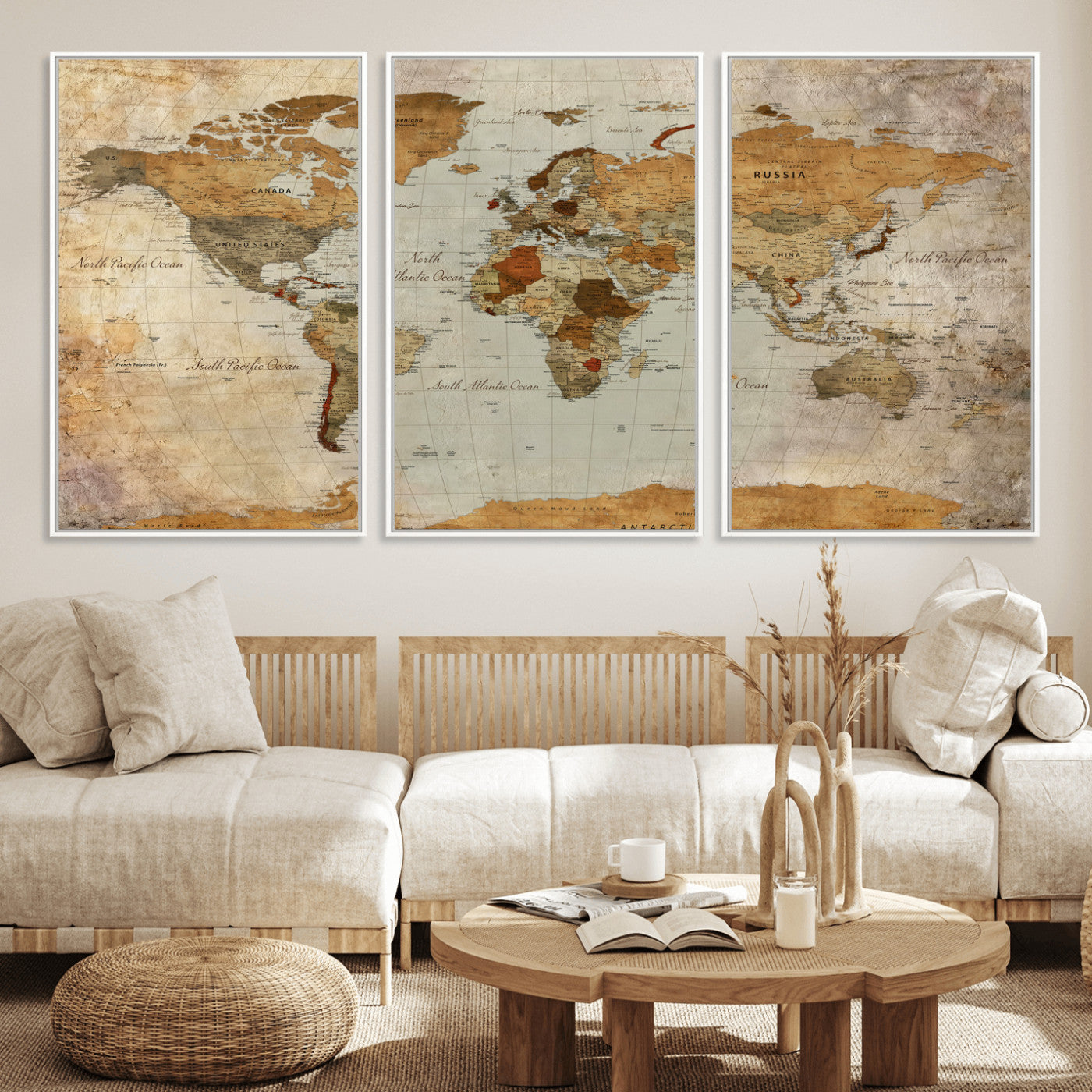 74176056-MGV-CV-36X24 - World Map Wall Art Canvas Print, Modern Decorative Framed Map Artwork Prints for Living Room, Office, Bedroom Wall Decor