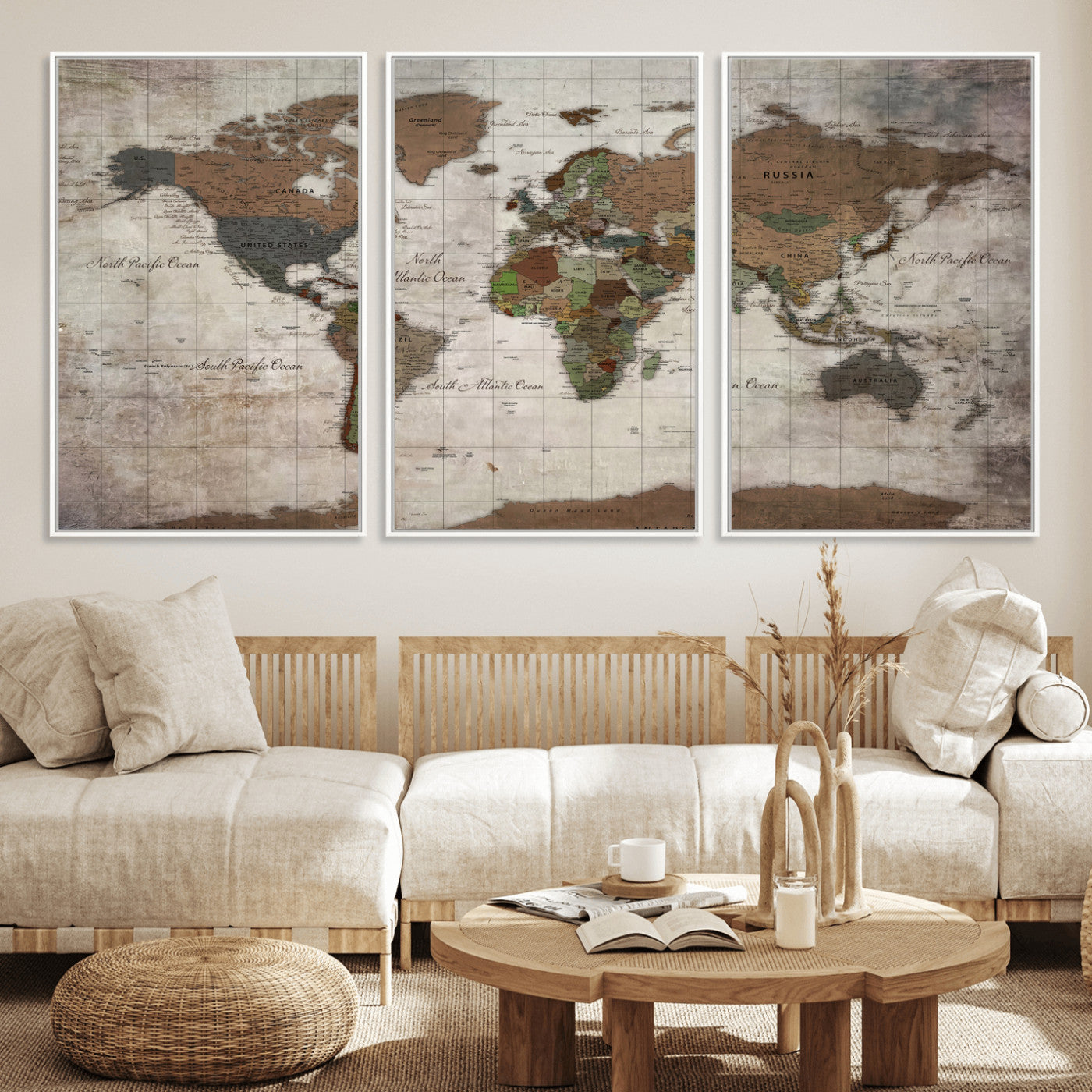 65393892-MGV-CV-36X24 - World Map Wall Art Canvas Print, Modern Decorative Framed Map Artwork Prints for Living Room, Office, Bedroom Wall Decor