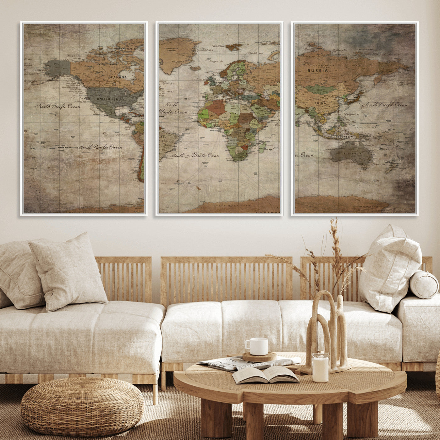 20356264-MGV-CV-36X24 - World Map Wall Art Canvas Print, Modern Decorative Framed Map Artwork Prints for Living Room, Office, Bedroom Wall Decor