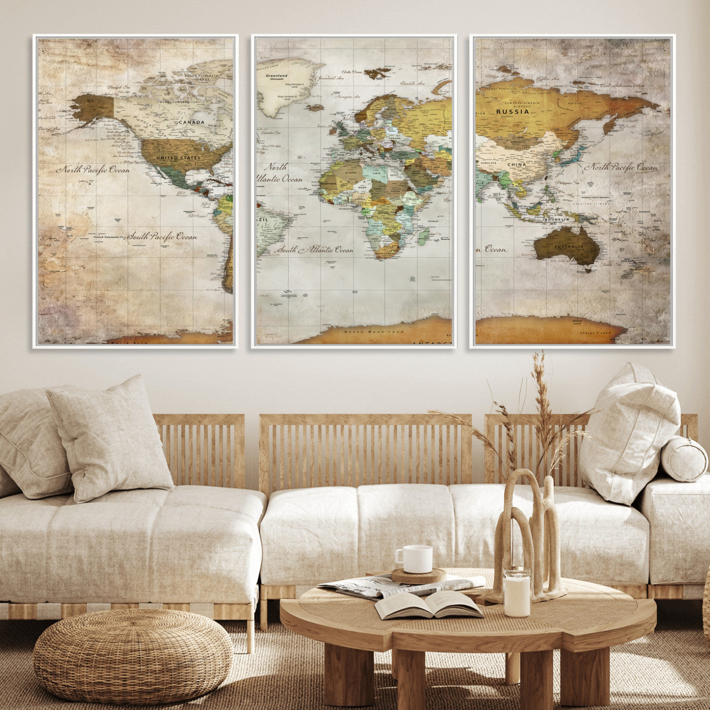 86108417-MGV-CV-36X24 - World Map Wall Art Canvas Print, Modern Decorative Framed Map Artwork Prints for Living Room, Office, Bedroom Wall Decor