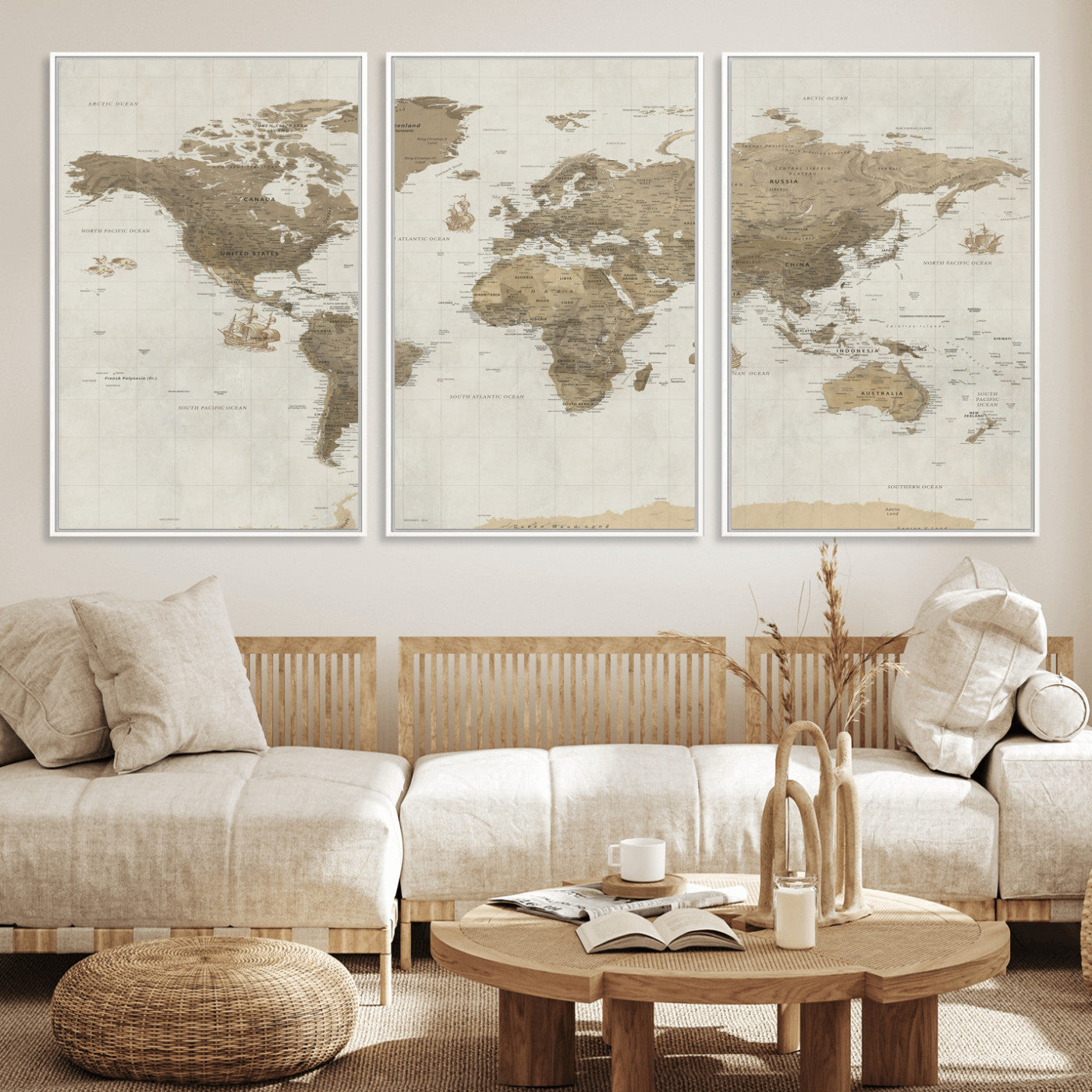 28283260-MGV-CV-36X24 - World Map Wall Art Canvas Print, Modern Decorative Framed Map Artwork Prints for Living Room, Office, Bedroom Wall Decor