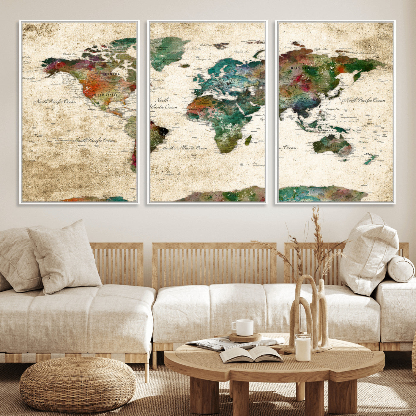 87544591-MGV-CV-36X24 - World Map Wall Art Canvas Print, Modern Decorative Framed Map Artwork Prints for Living Room, Office, Bedroom Wall Decor