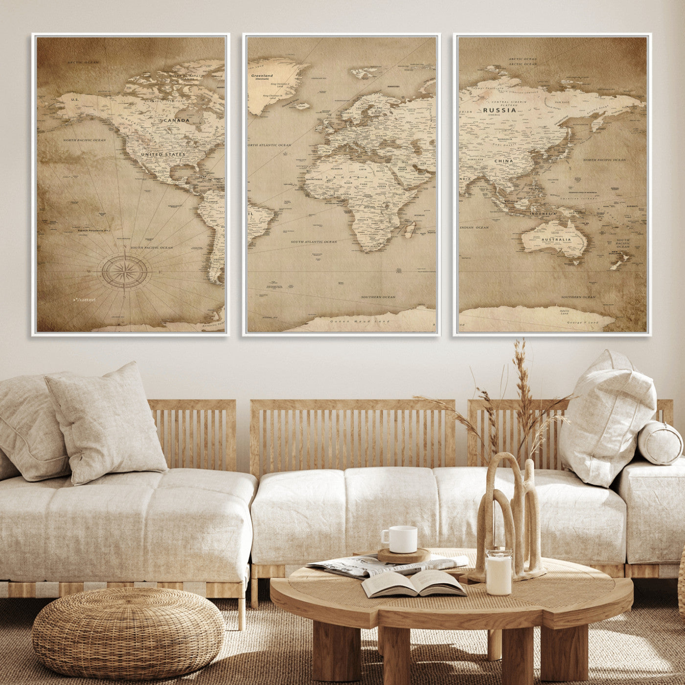 34795134-MGV-CV-36X24 - World Map Wall Art Canvas Print, Modern Decorative Framed Map Artwork Prints for Living Room, Office, Bedroom Wall Decor