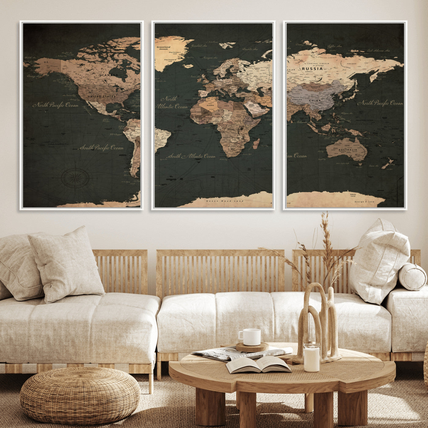 62059333-MGV-CV-36X24 - World Map Wall Art Canvas Print, Modern Decorative Framed Map Artwork Prints for Living Room, Office, Bedroom Wall Decor