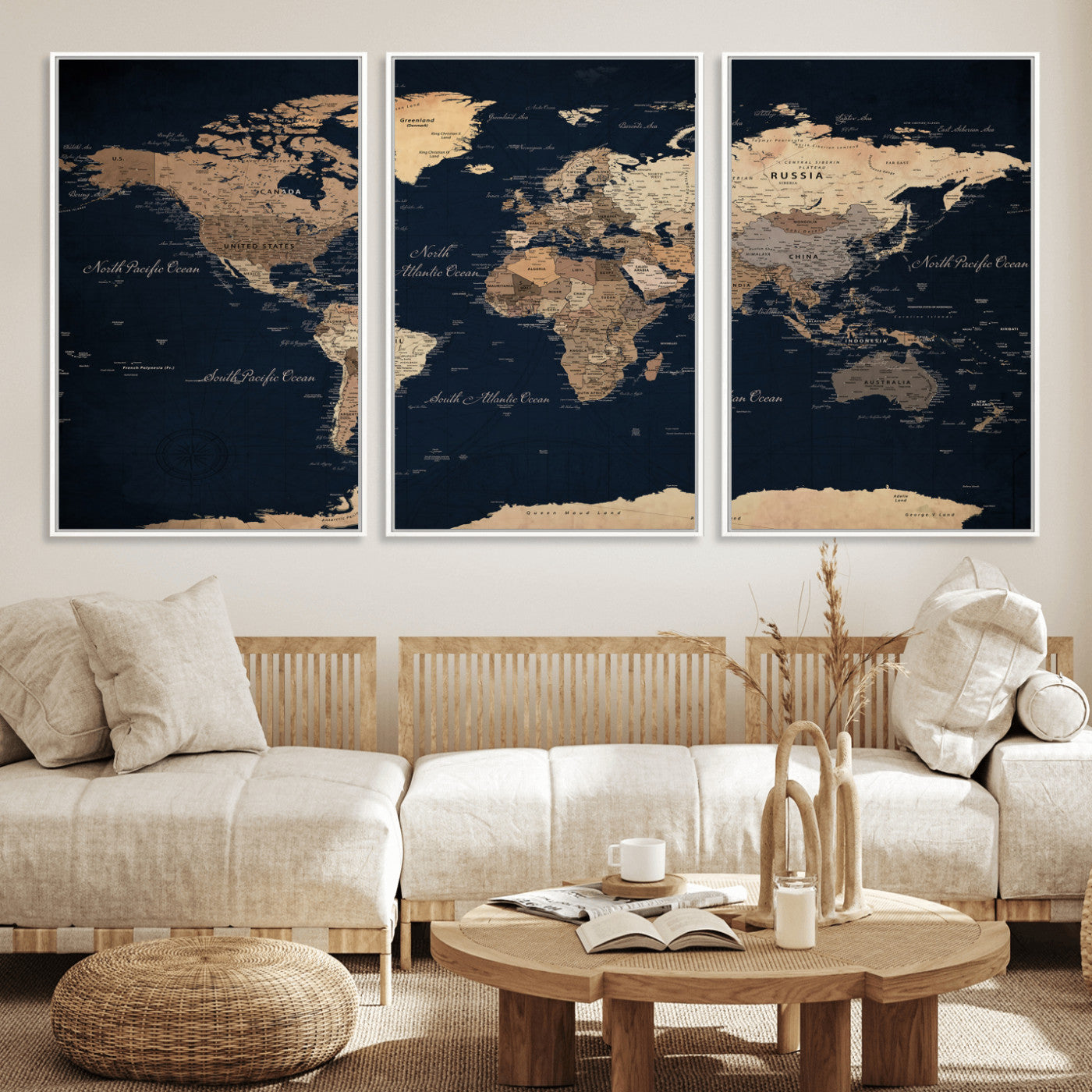 53971530-MGV-CV-36X24 - World Map Wall Art Canvas Print, Modern Decorative Framed Map Artwork Prints for Living Room, Office, Bedroom Wall Decor
