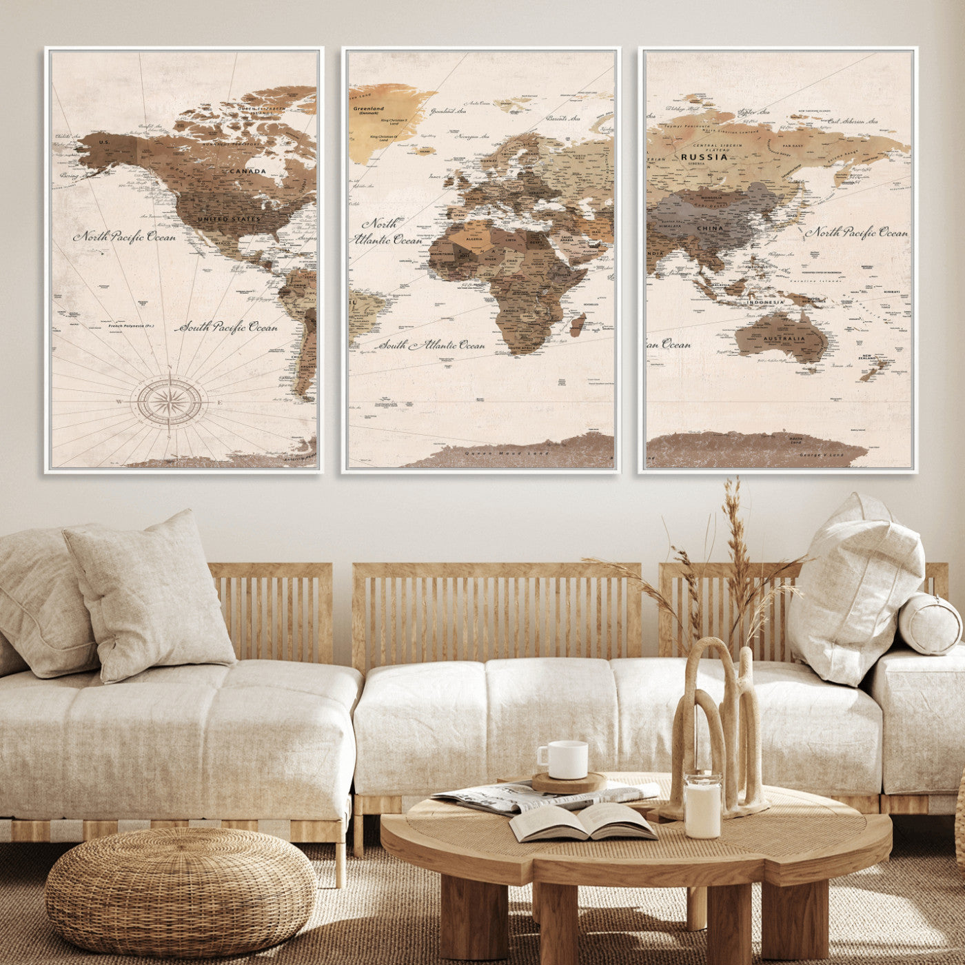 69860078-MGV-CV-36X24 - World Map Wall Art Canvas Print, Modern Decorative Framed Map Artwork Prints for Living Room, Office, Bedroom Wall Decor