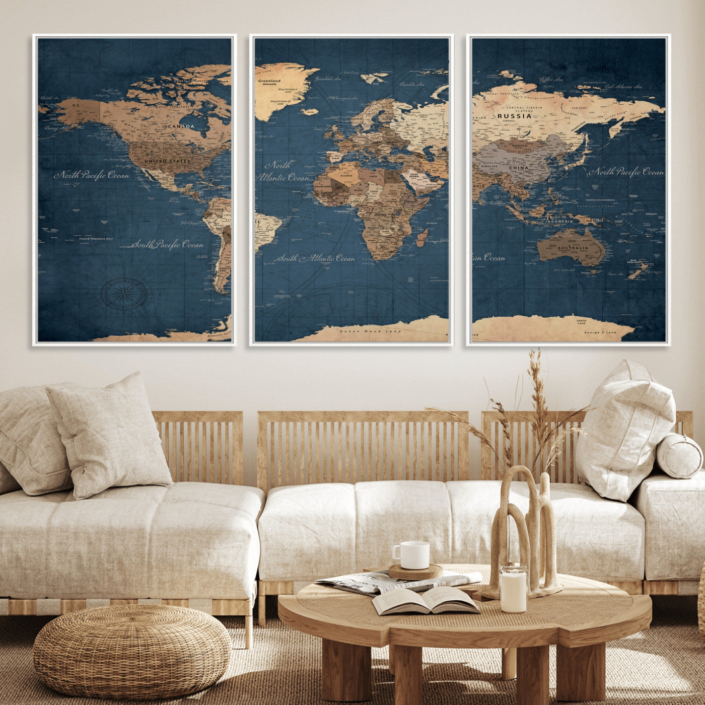 69886352-MGV-CV-36X24 - World Map Wall Art Canvas Print, Modern Decorative Framed Map Artwork Prints for Living Room, Office, Bedroom Wall Decor