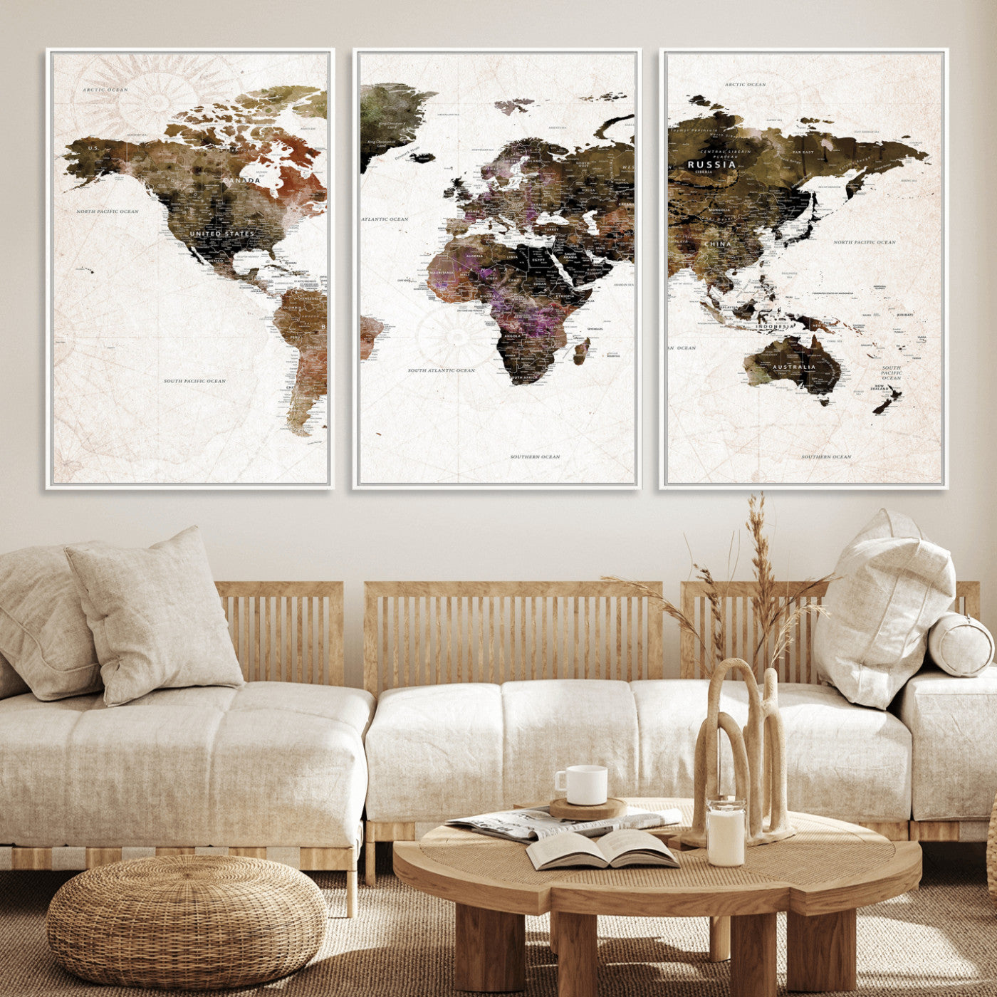 77651968-MGV-CV-36X24 - World Map Wall Art Canvas Print, Modern Decorative Framed Map Artwork Prints for Living Room, Office, Bedroom Wall Decor