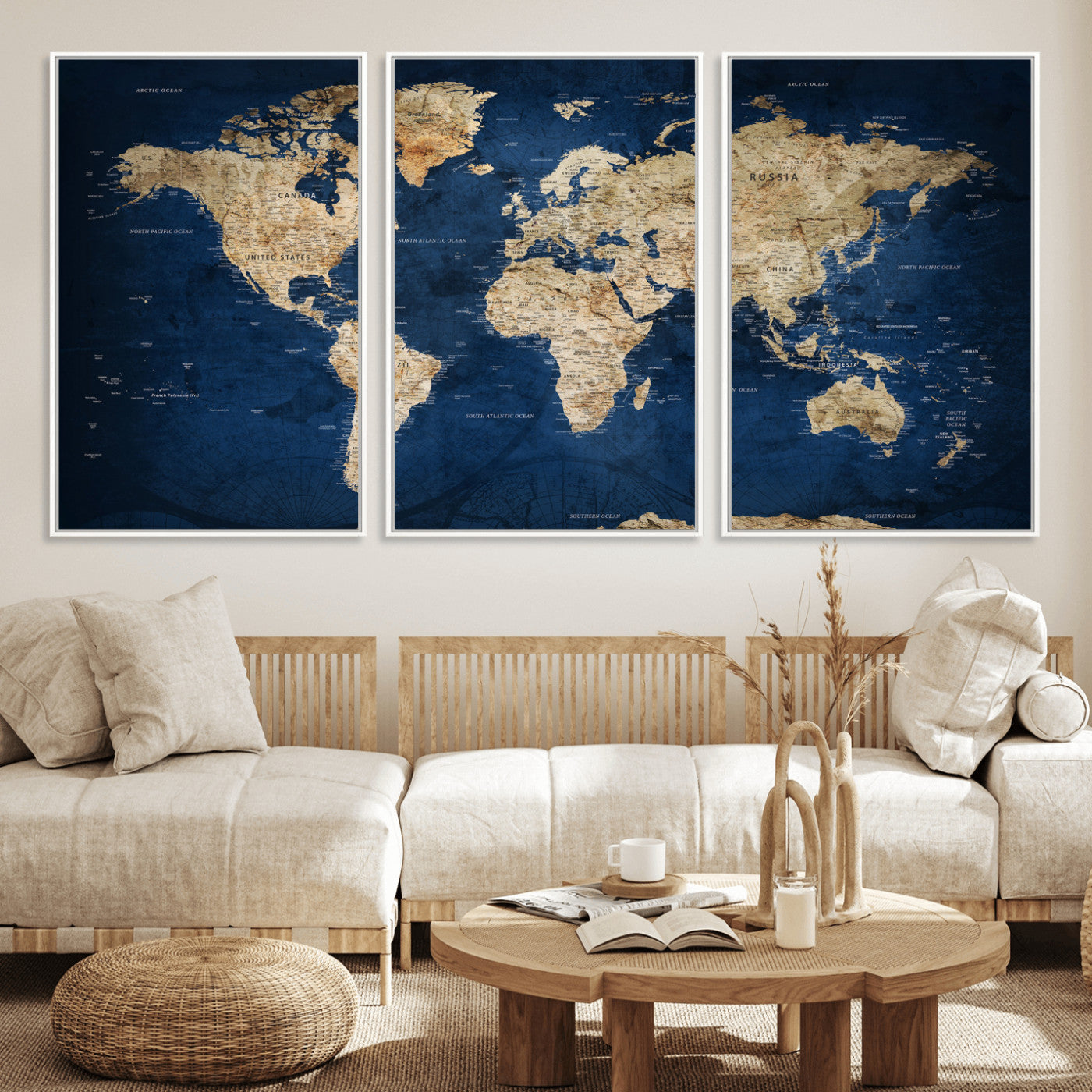 57503519-MGV-CV-36X24 - World Map Wall Art Canvas Print, Modern Decorative Framed Map Artwork Prints for Living Room, Office, Bedroom Wall Decor