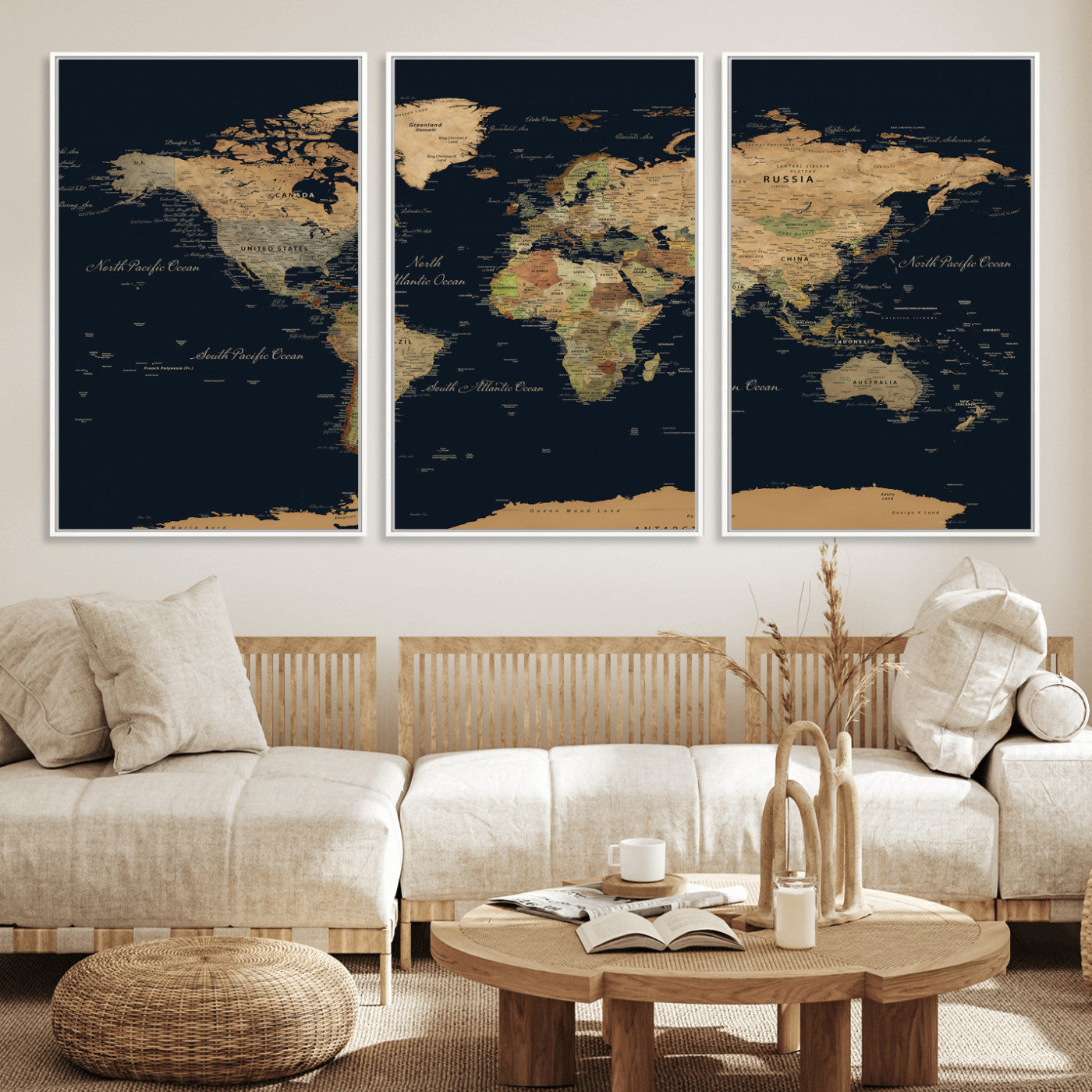 94449133-MGV-CV-36X24 - World Map Wall Art Canvas Print, Modern Decorative Framed Map Artwork Prints for Living Room, Office, Bedroom Wall Decor