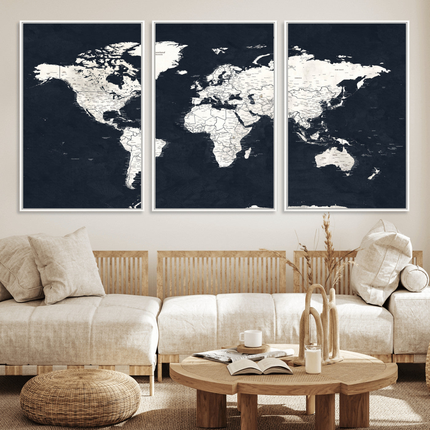 11963807-MGV-CV-36X24 - World Map Wall Art Canvas Print, Modern Decorative Framed Map Artwork Prints for Living Room, Office, Bedroom Wall Decor