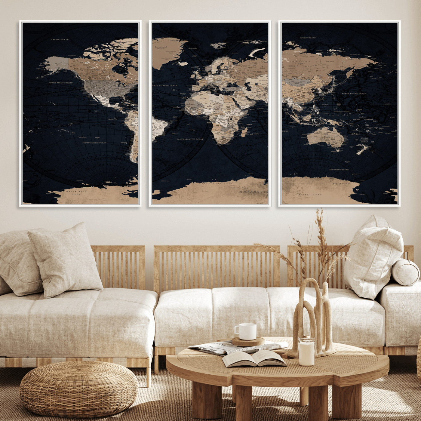 25812727-MGV-CV-36X24 - World Map Wall Art Canvas Print, Modern Decorative Framed Map Artwork Prints for Living Room, Office, Bedroom Wall Decor