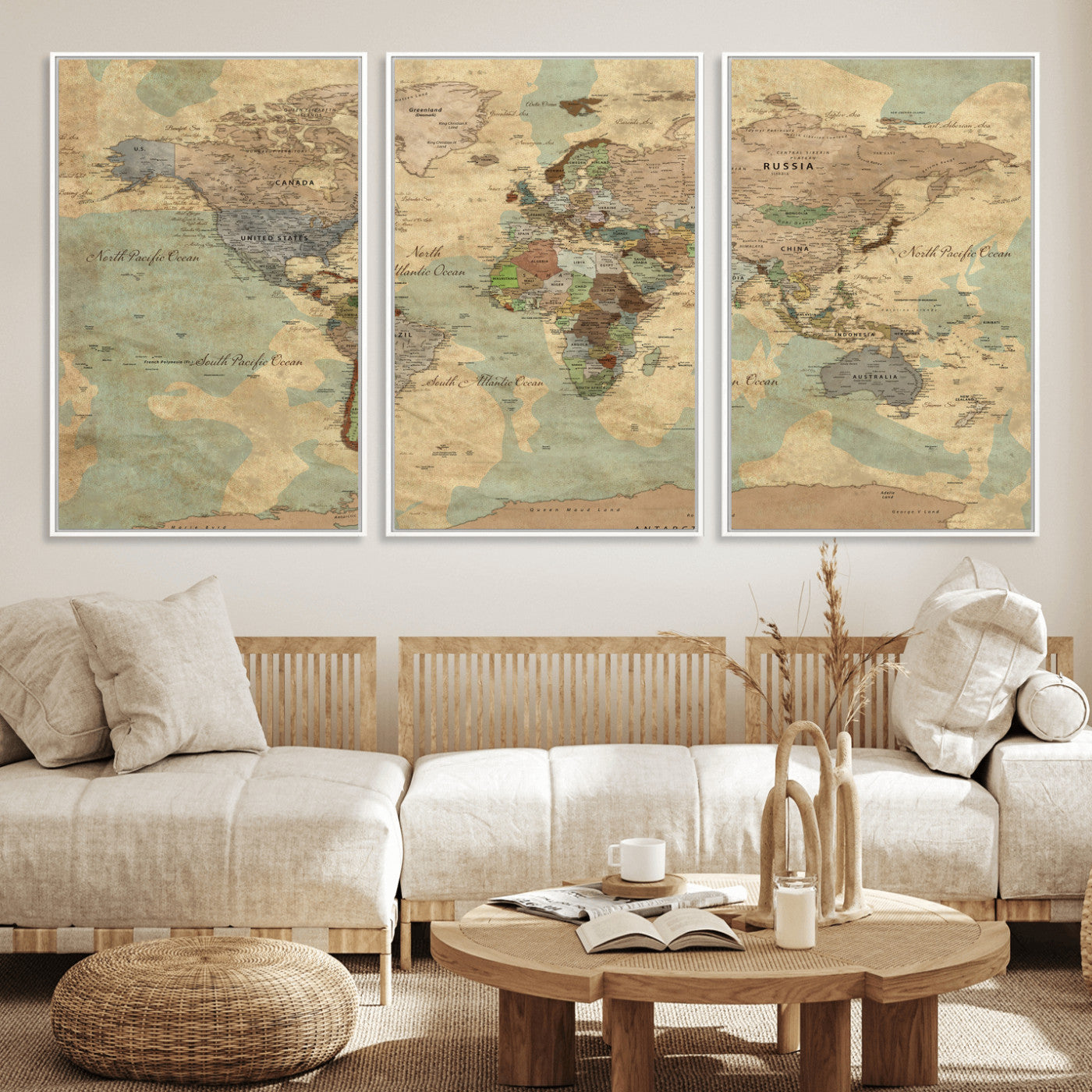 72396478-MGV-CV-36X24 - World Map Wall Art Canvas Print, Modern Decorative Framed Map Artwork Prints for Living Room, Office, Bedroom Wall Decor