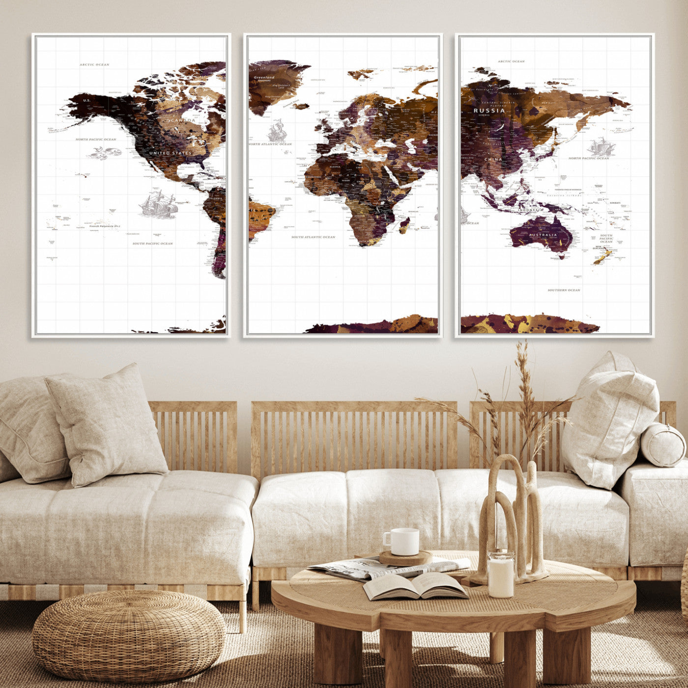 34792695-MGV-CV-36X24 - World Map Wall Art Canvas Print, Modern Decorative Framed Map Artwork Prints for Living Room, Office, Bedroom Wall Decor