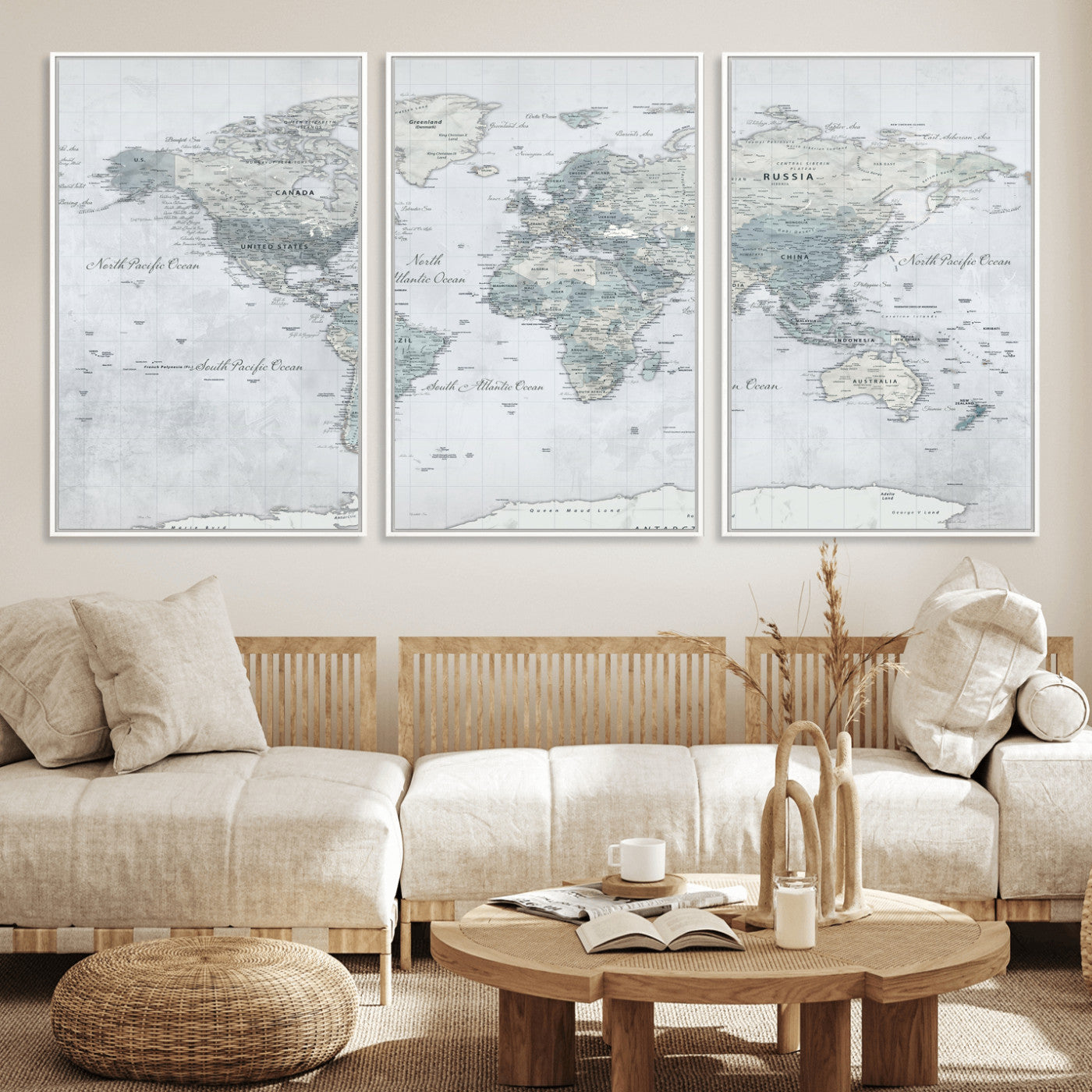 71091917-MGV-CV-36X24 - World Map Wall Art Canvas Print, Modern Decorative Framed Map Artwork Prints for Living Room, Office, Bedroom Wall Decor