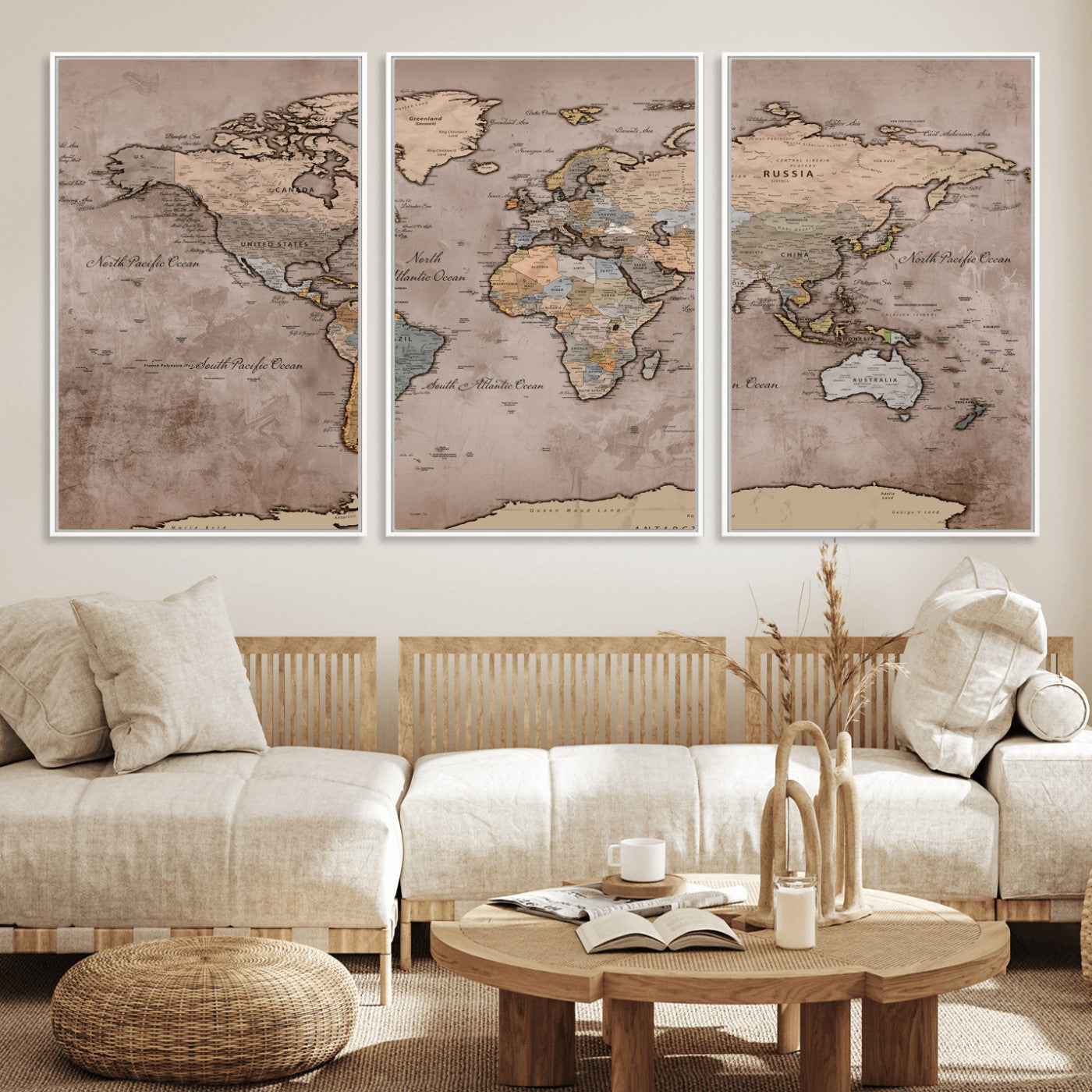 91471273-MGV-CV-36X24 - World Map Wall Art Canvas Print, Modern Decorative Framed Map Artwork Prints for Living Room, Office, Bedroom Wall Decor